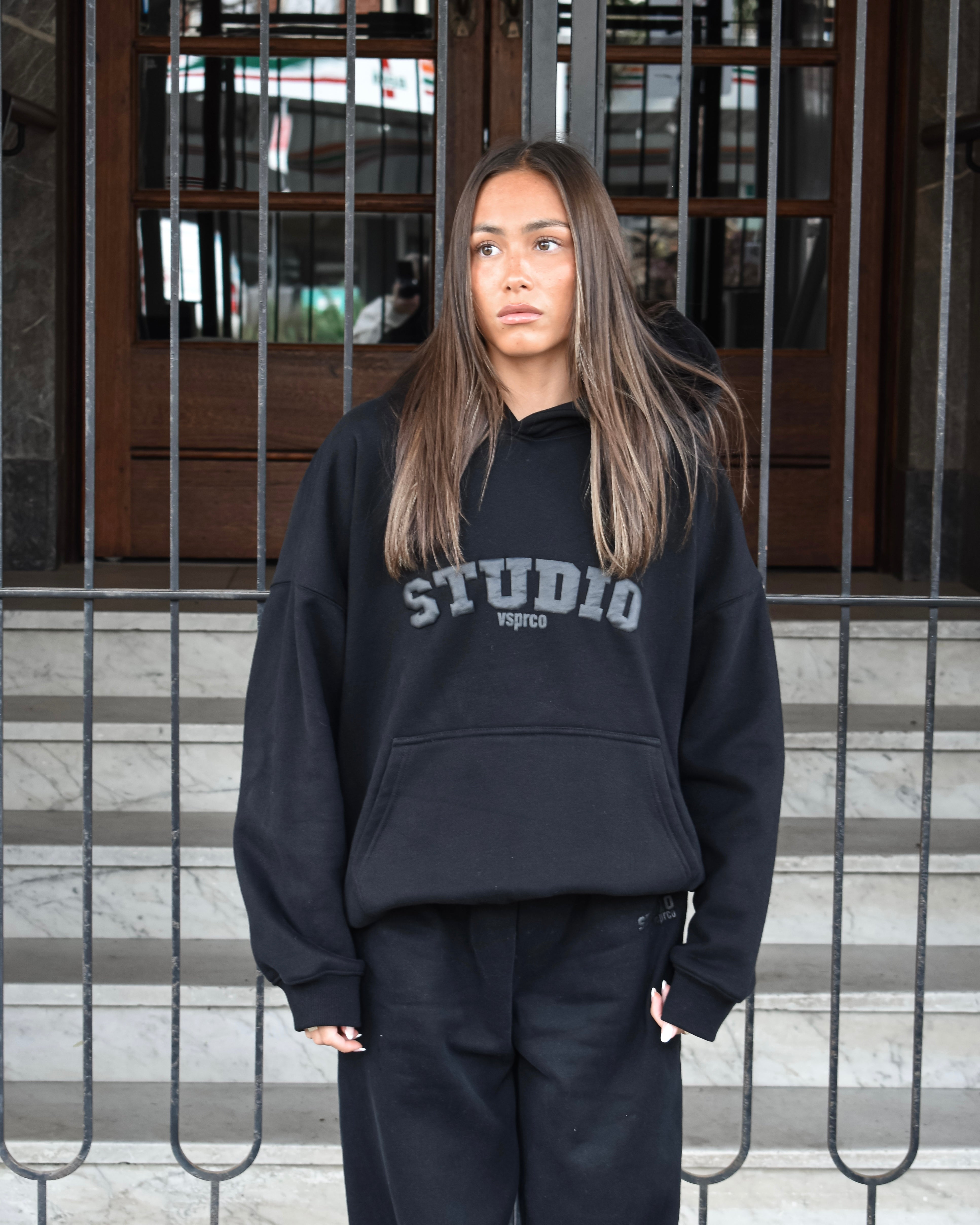 The Varsity Hoodie in Obsidian (Fleece)