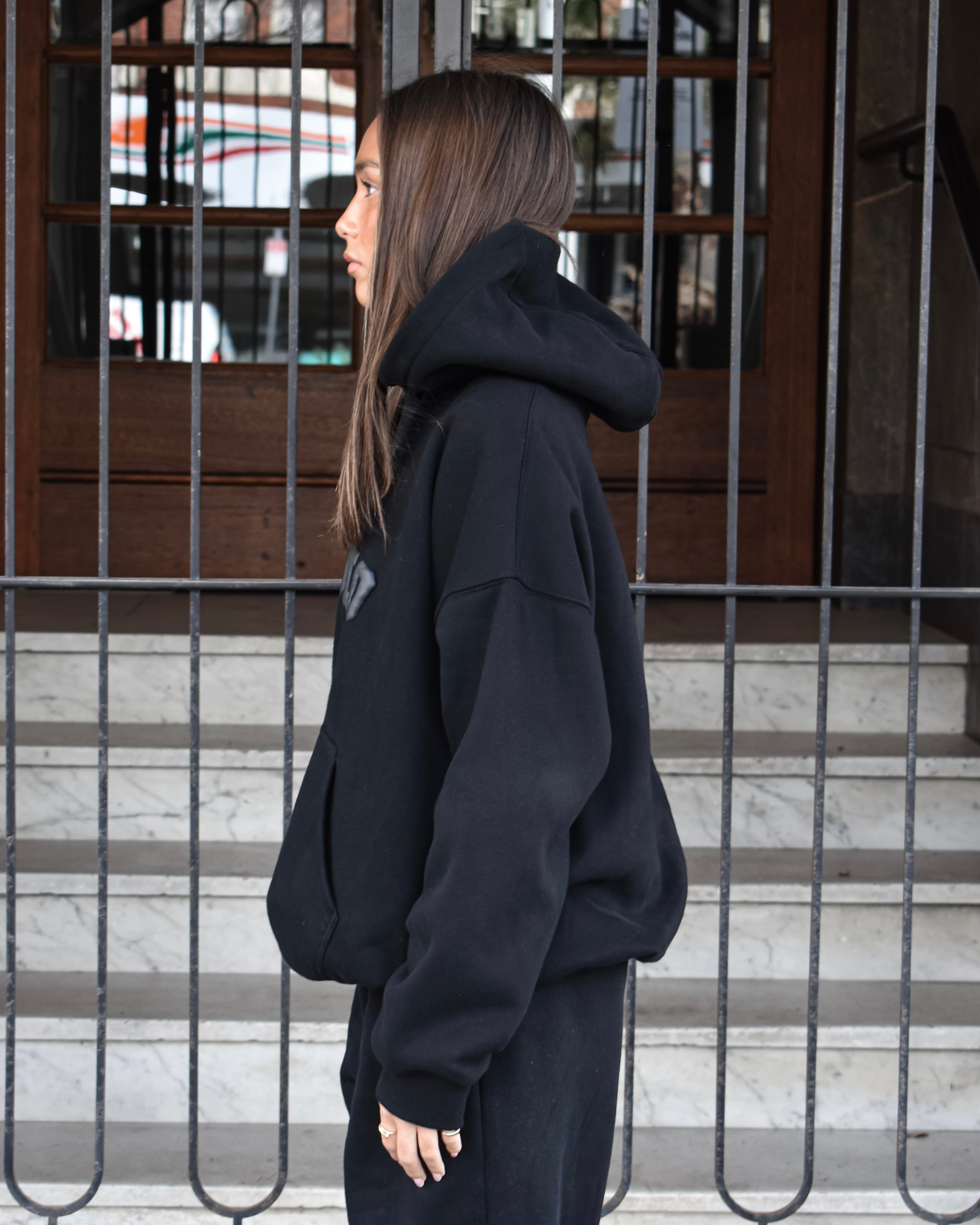 The Varsity Hoodie in Obsidian (Fleece)