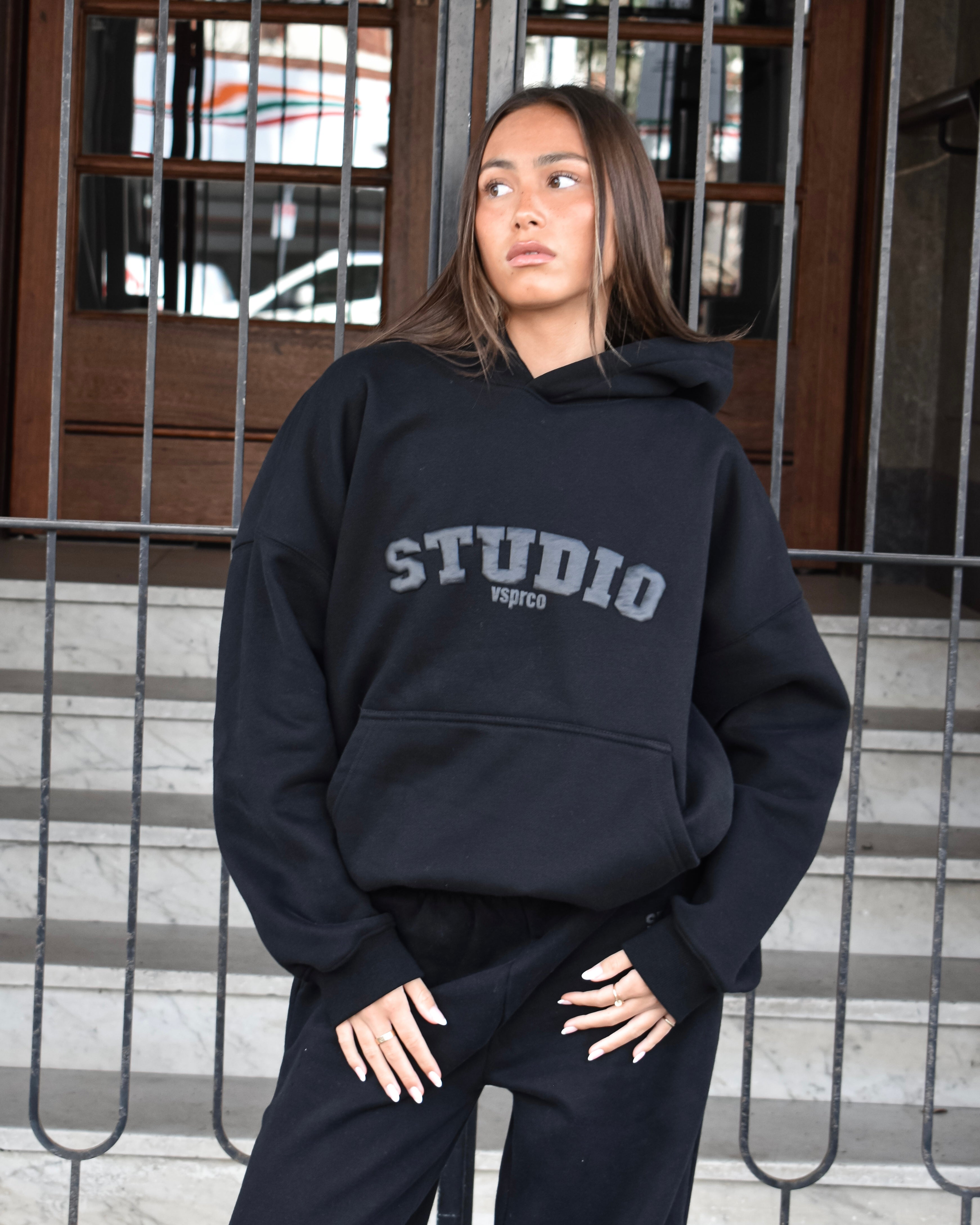 The Varsity Hoodie in Obsidian (Fleece)