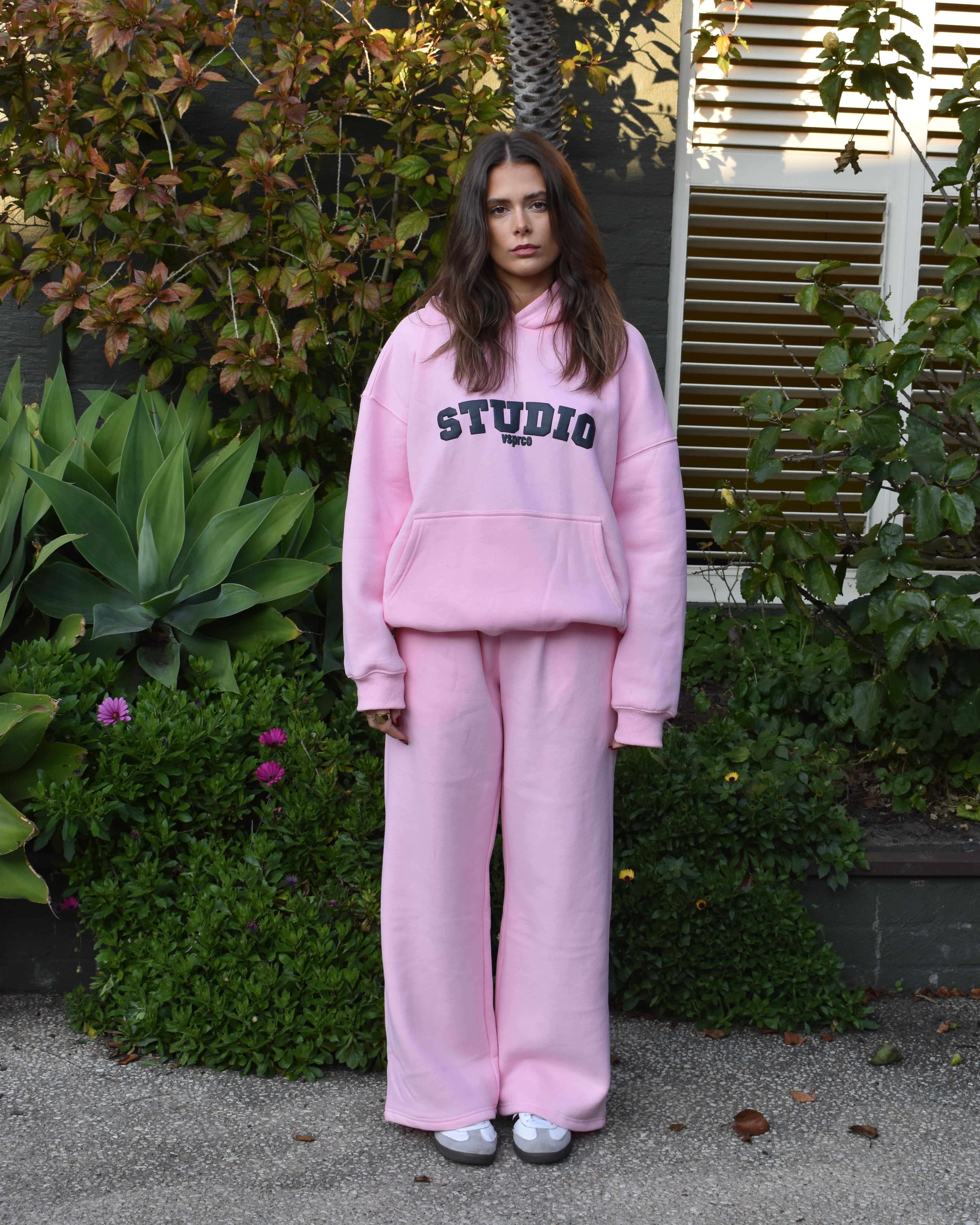 The Varsity Hoodie in Pink Opal (Fleece)