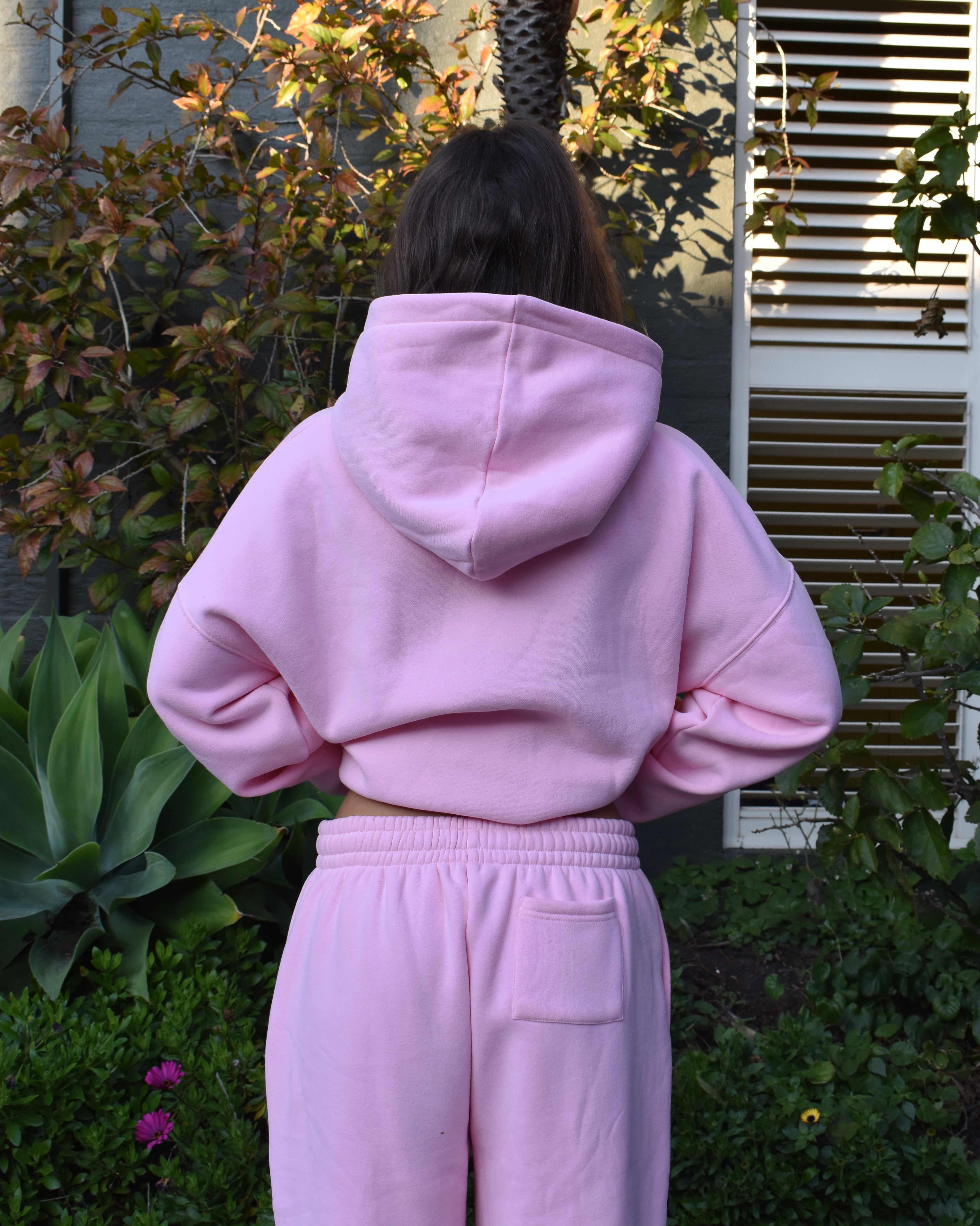 The Varsity Wide Leg Trackpants in Pink Opal (Fleece)