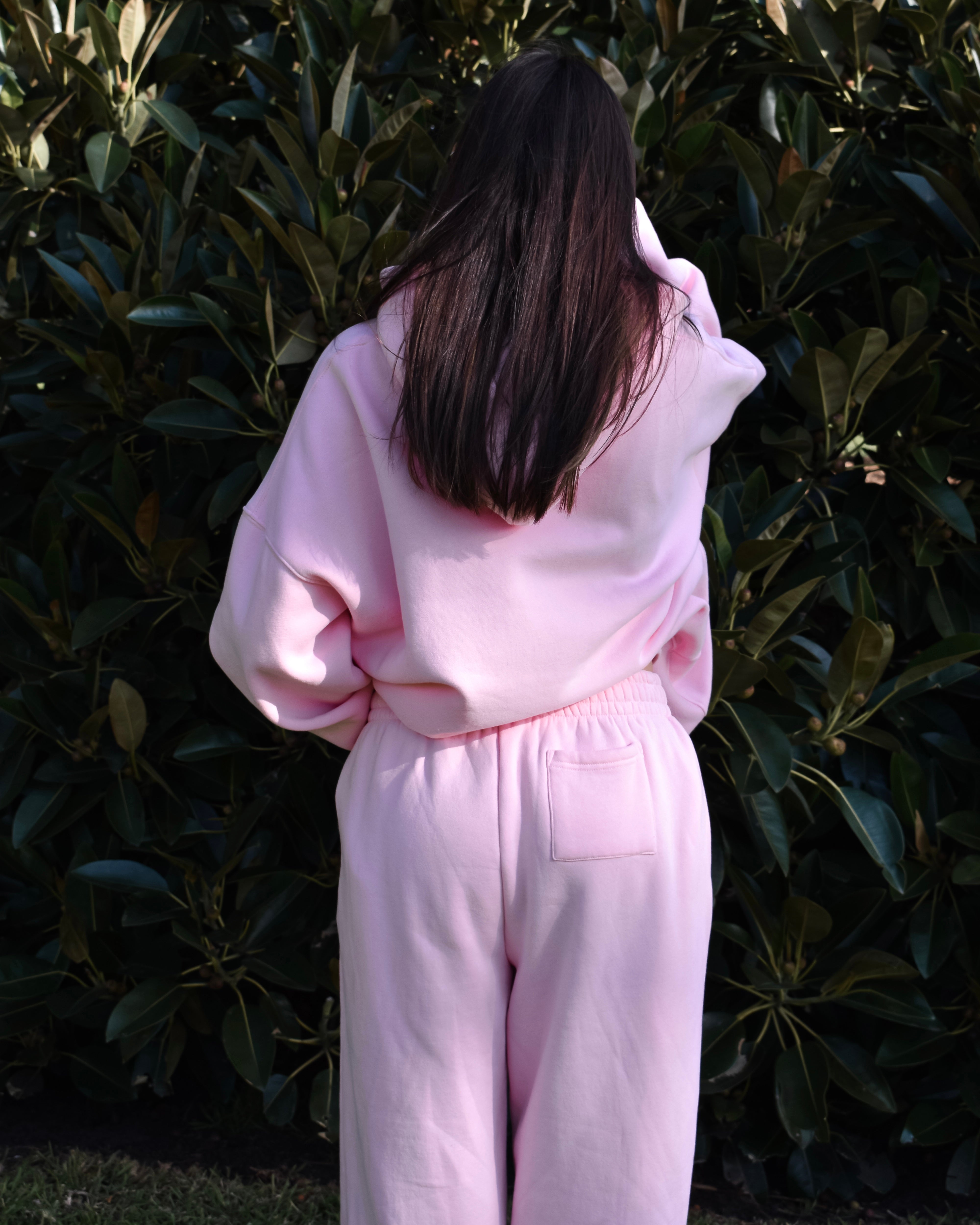 The Varsity Wide Leg Trackpants in Pink Opal (Fleece)