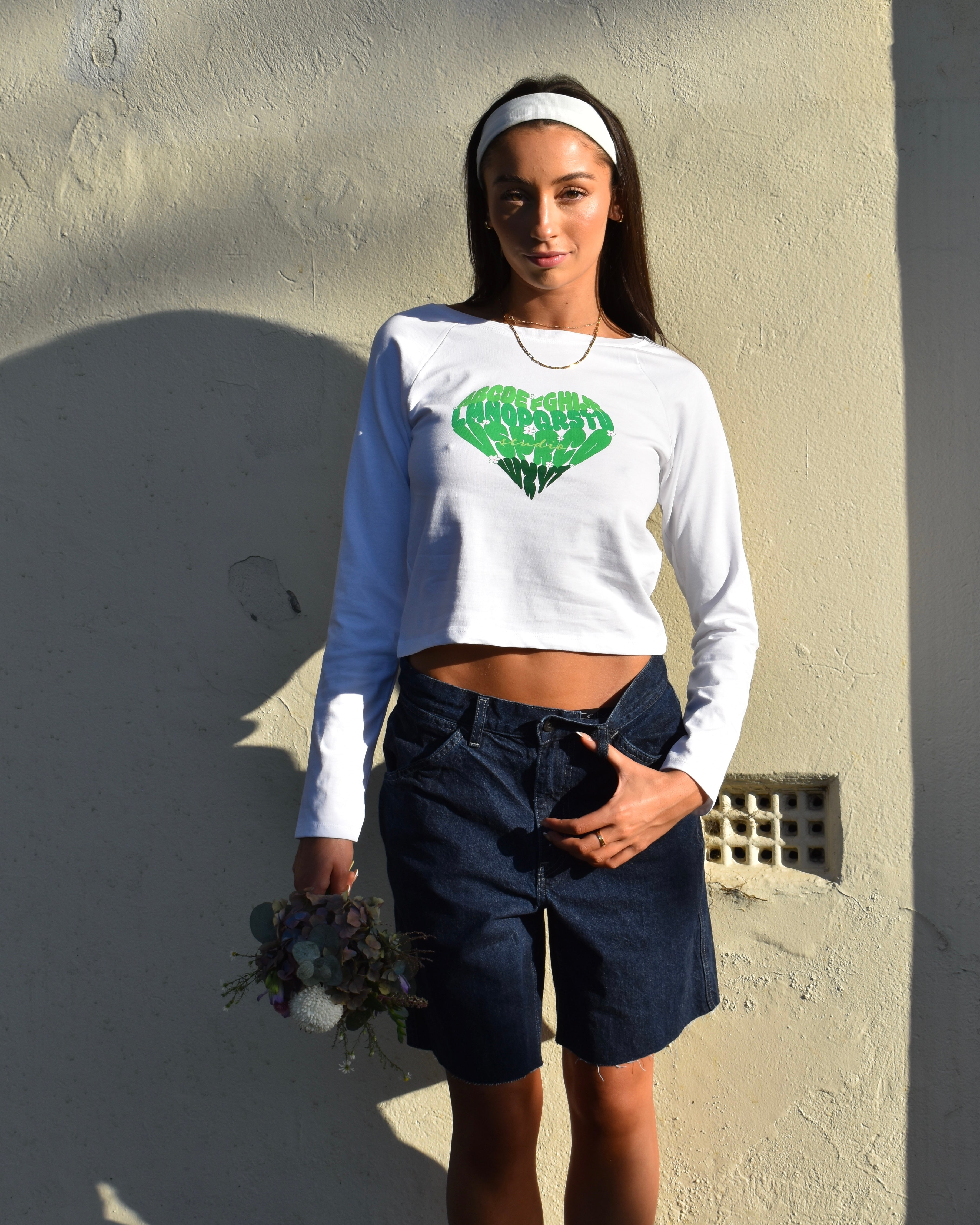 Long Sleeve Baby Tee Green Heart