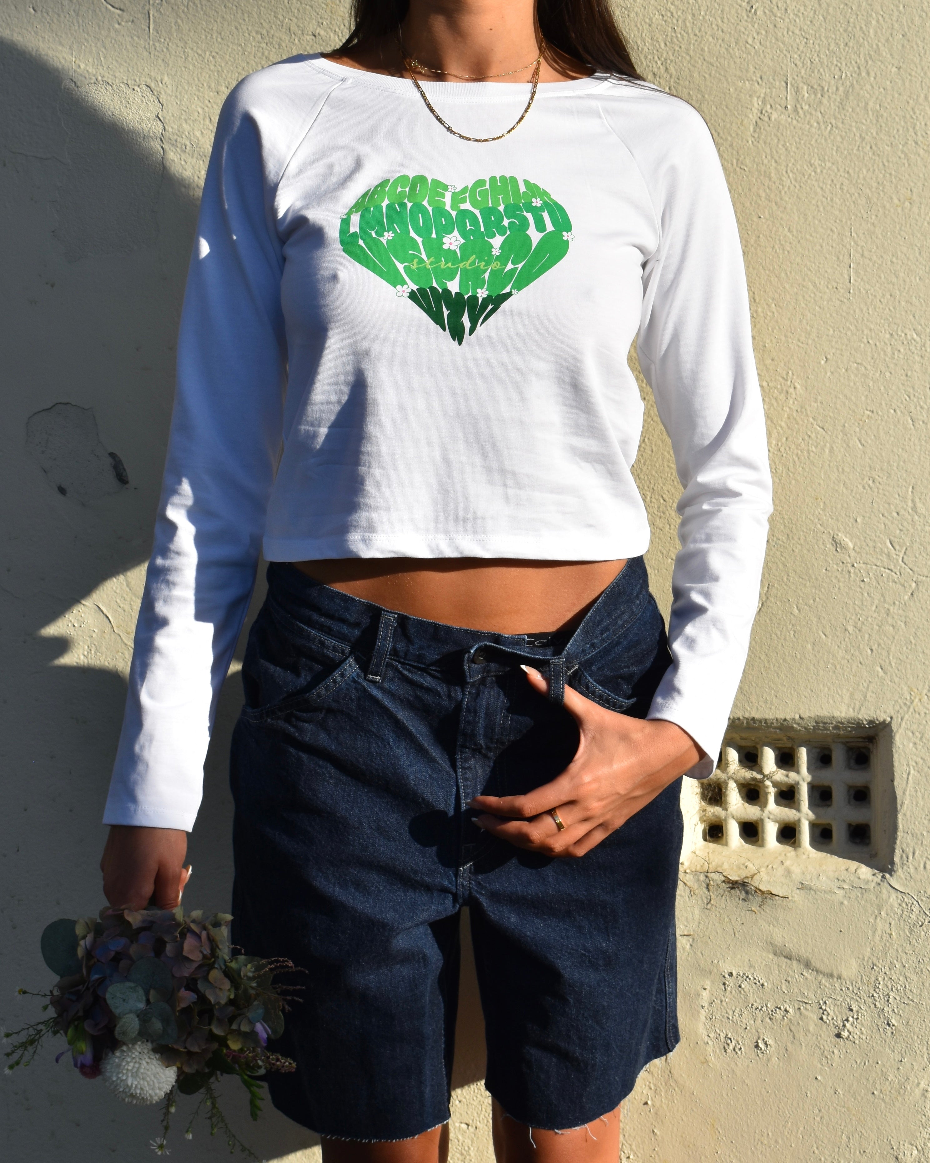 Long Sleeve Baby Tee Green Heart