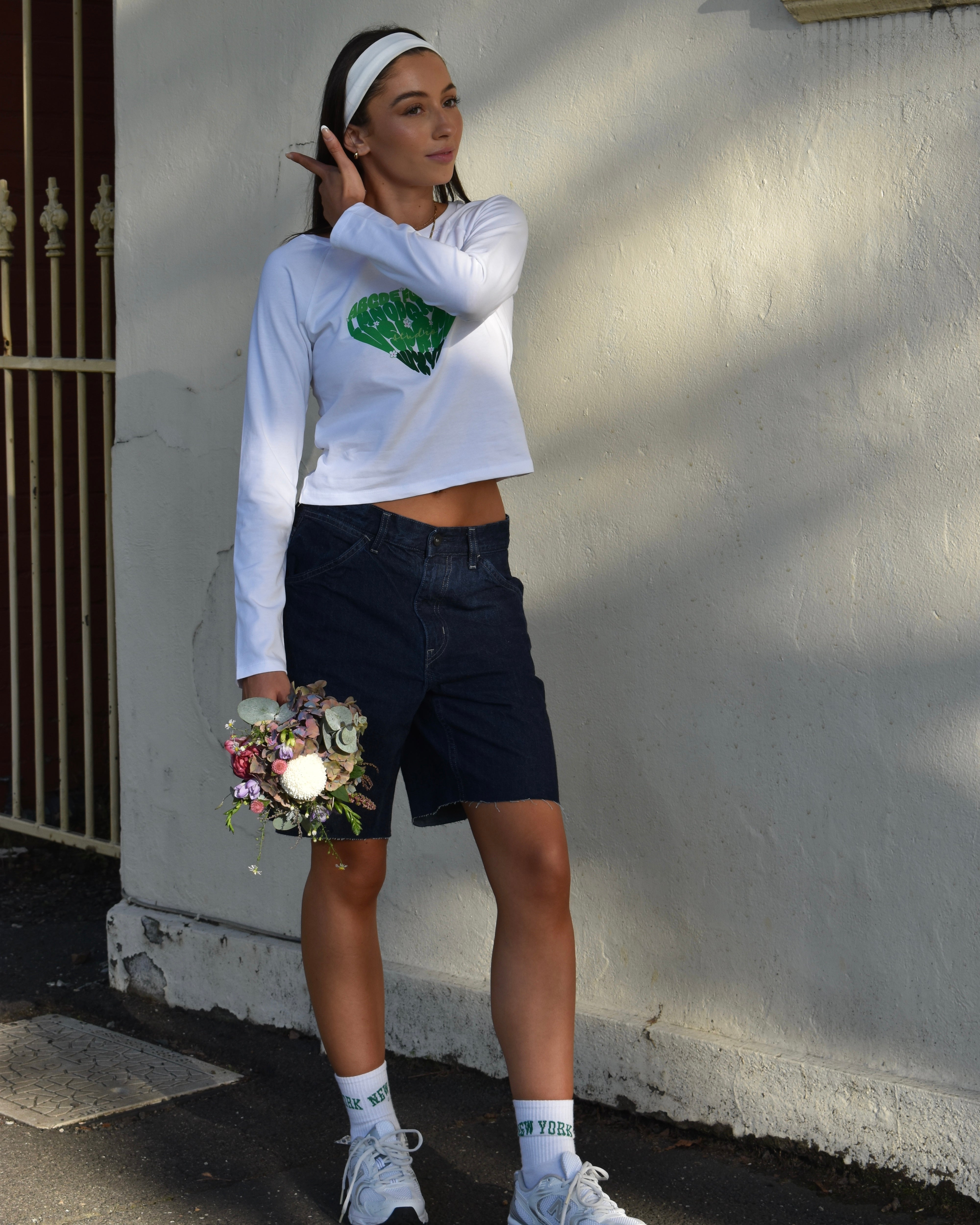 Long Sleeve Baby Tee Green Heart