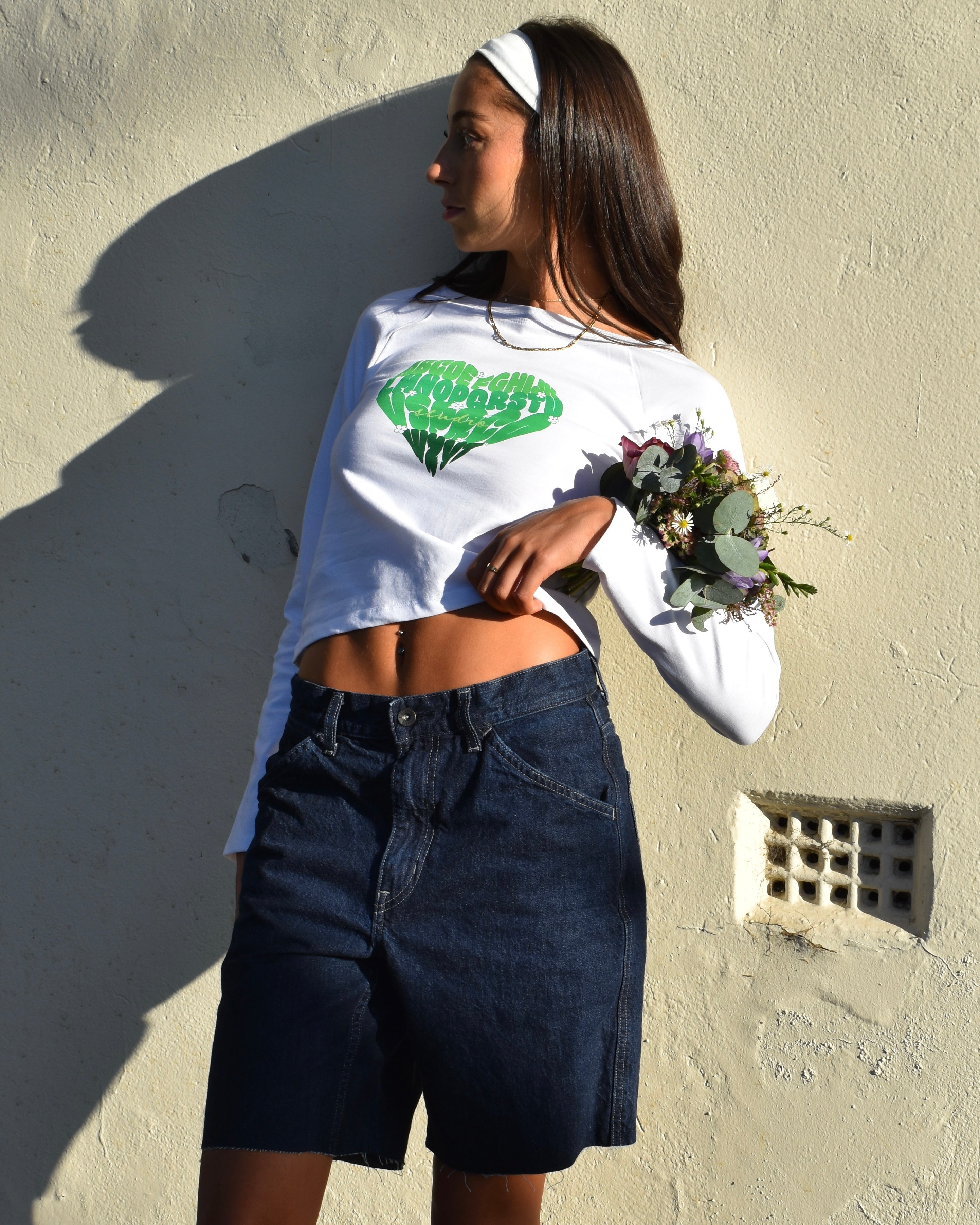 Long Sleeve Baby Tee Green Heart