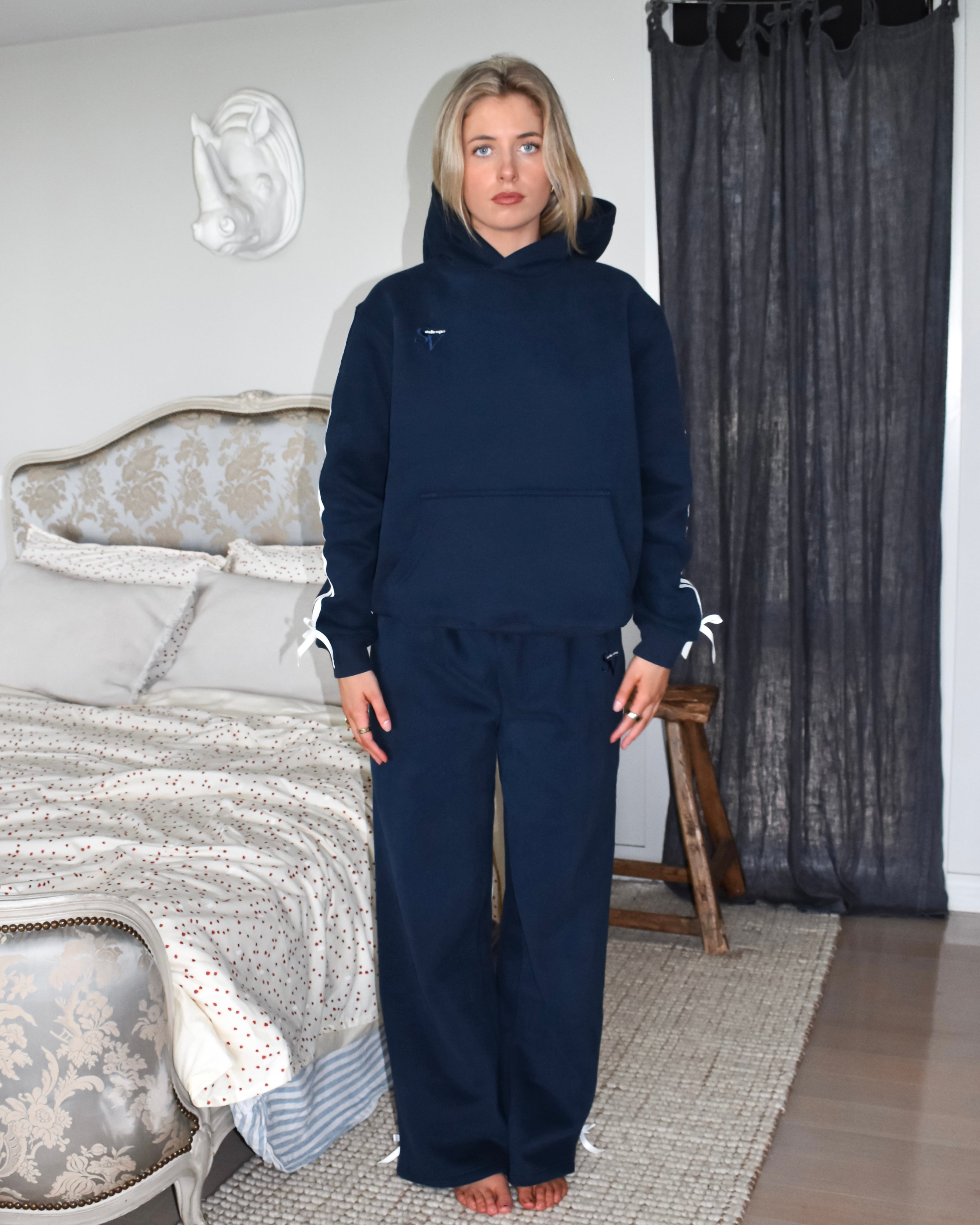 The Pour Le Sport Wide Leg Trackpants in Navy
