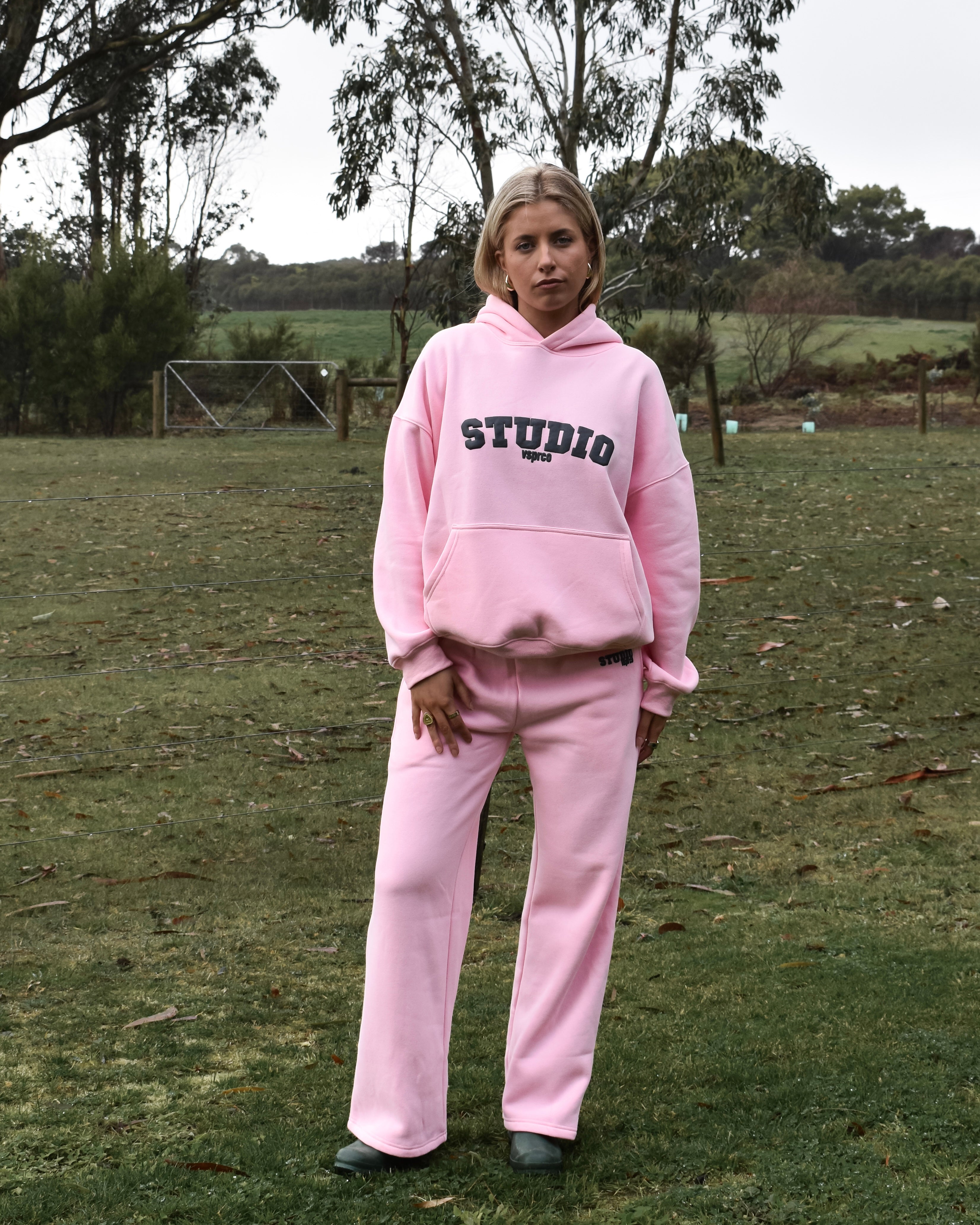 The Varsity Hoodie in Pink Opal