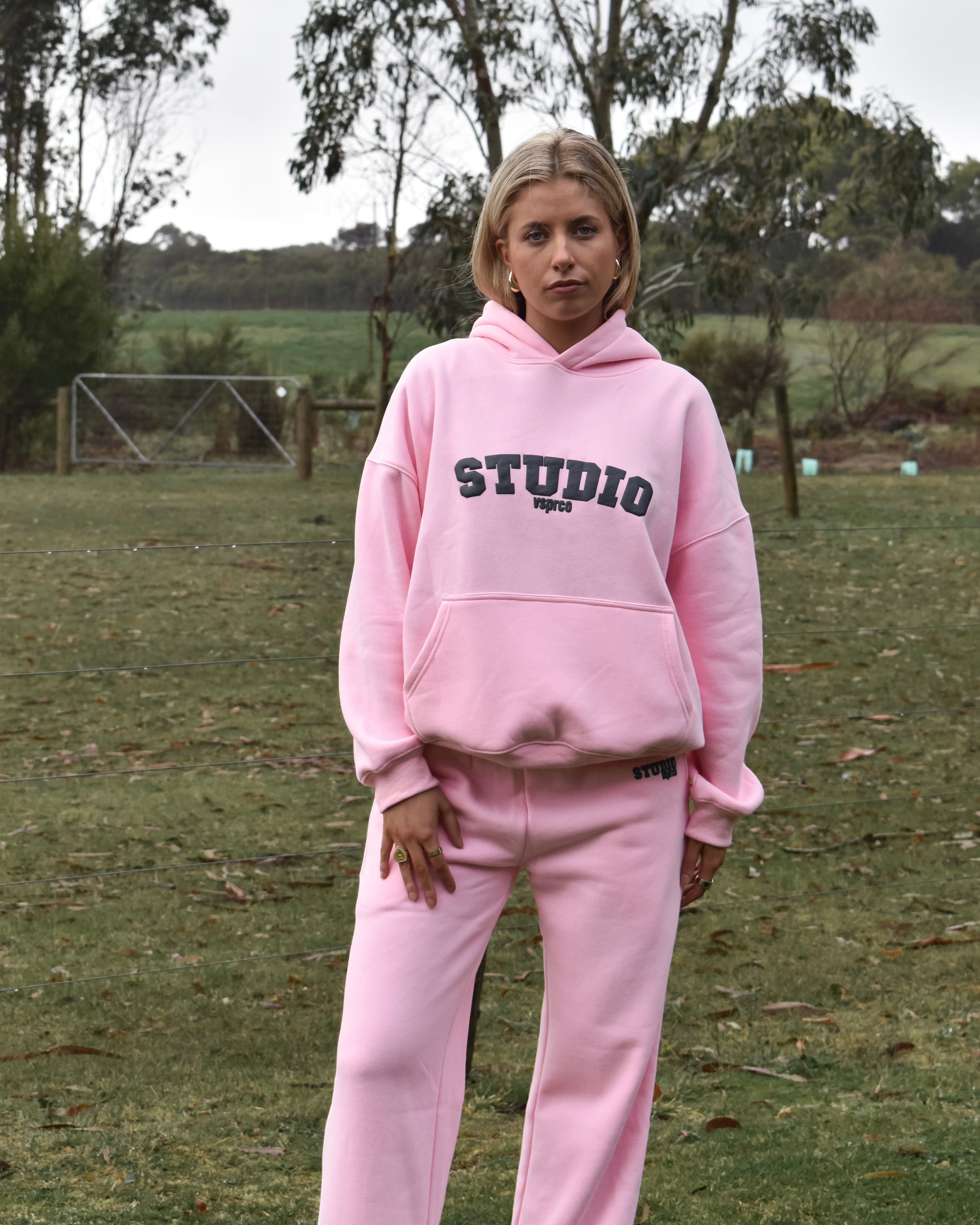 The Varsity Hoodie in Pink Opal