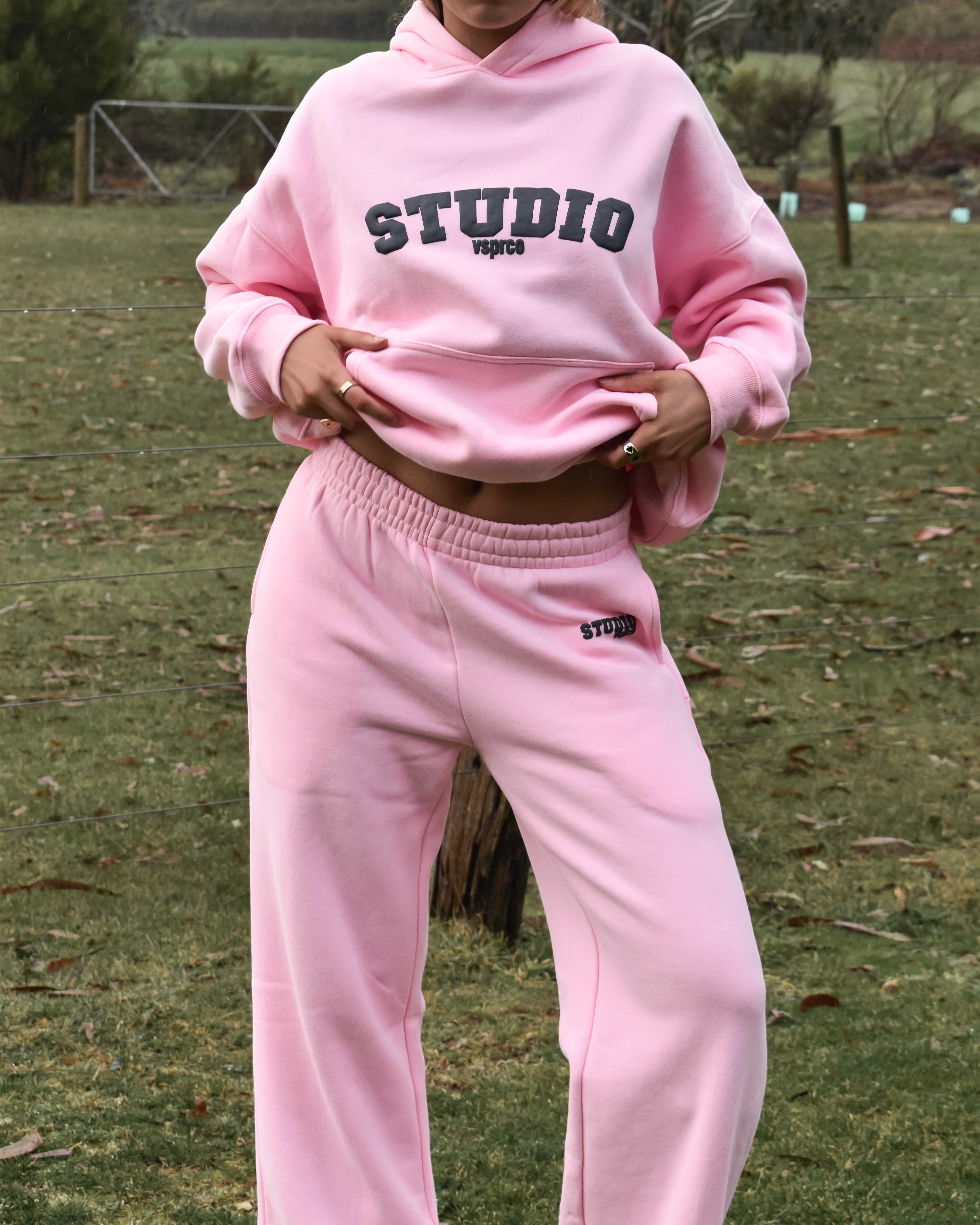 The Varsity Hoodie in Pink Opal