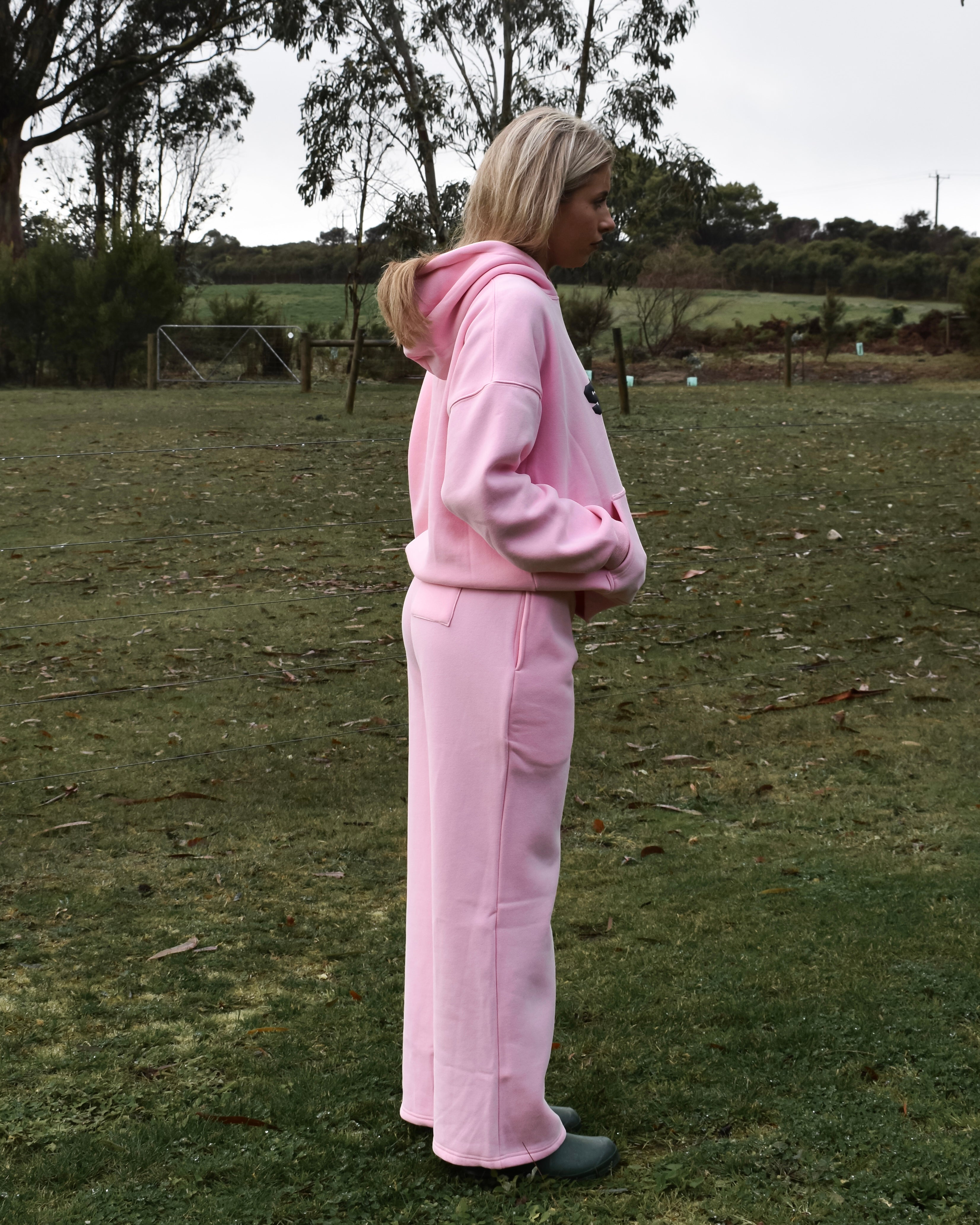 The Varsity Hoodie in Pink Opal