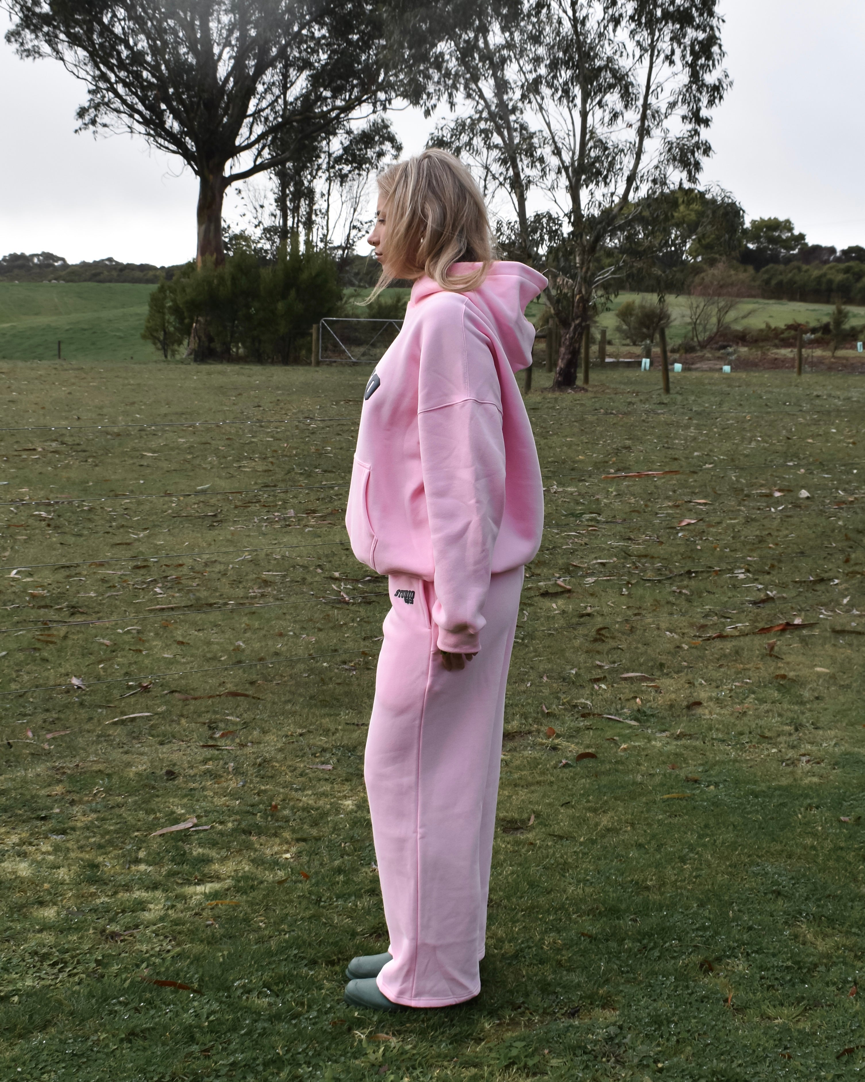 The Varsity Hoodie in Pink Opal