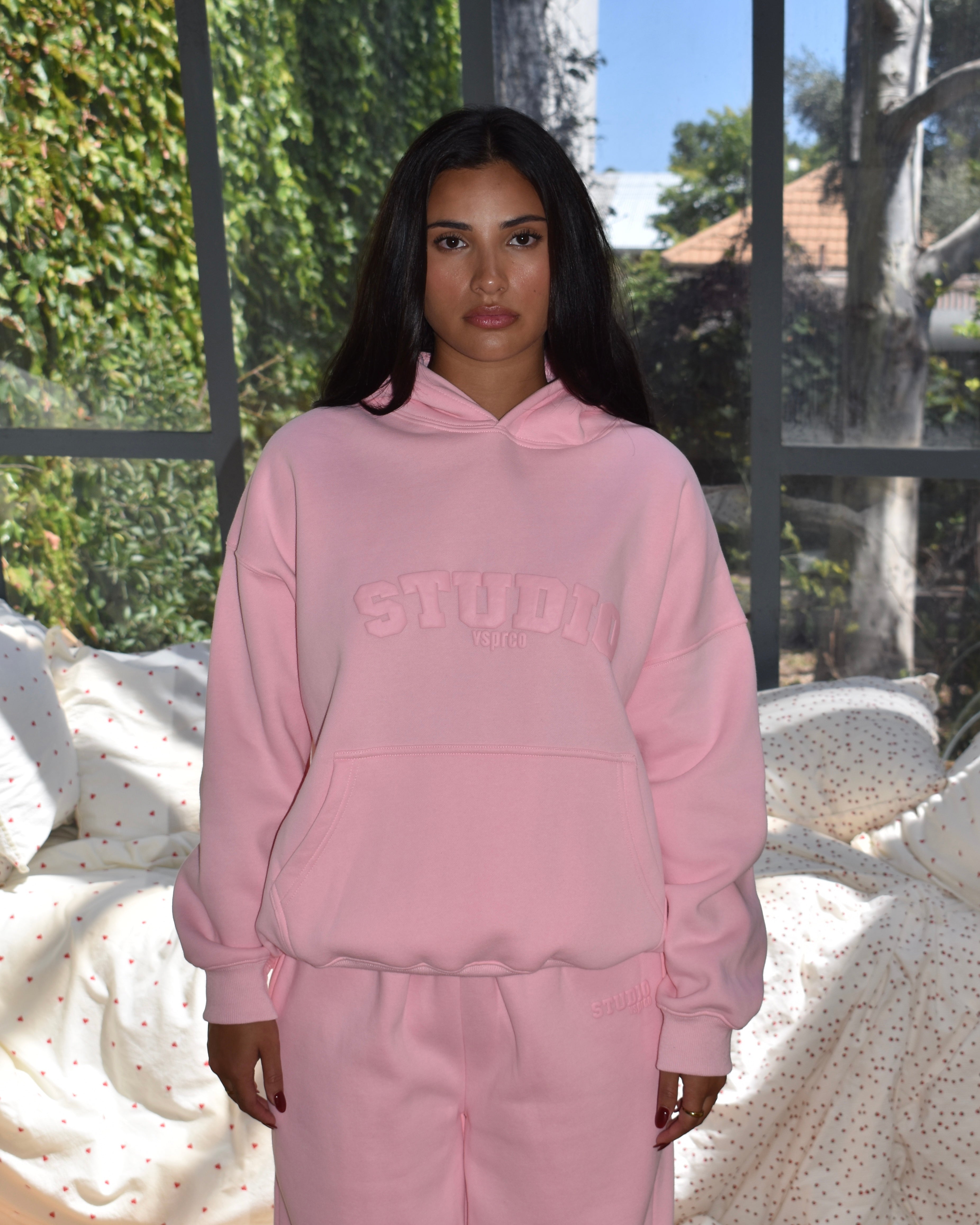 The Varsity Hoodie in Candy Pink (Fleece)