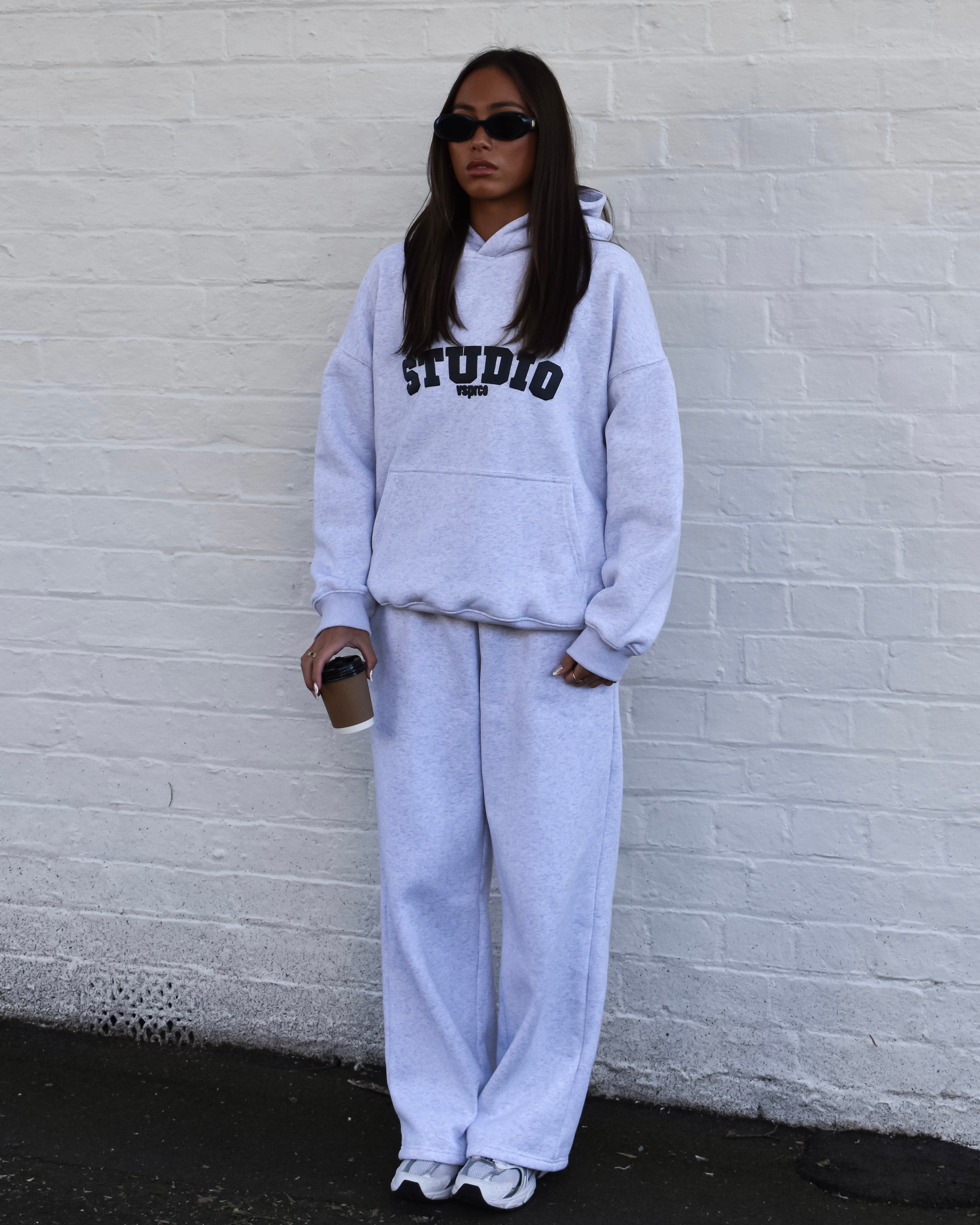 The Varsity Wide Leg Trackpants in Silver