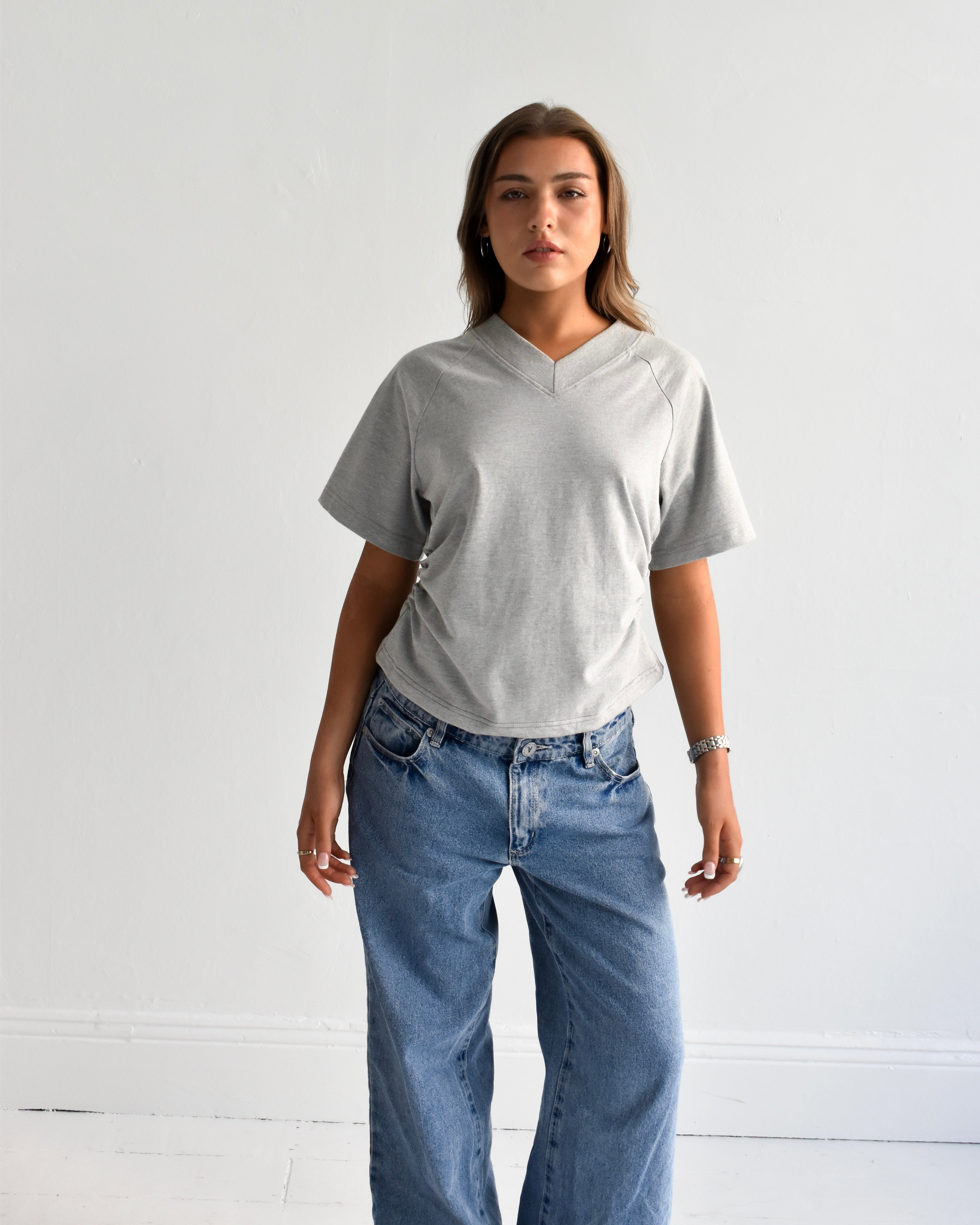 The Essential V-Neck Tee in Grey Marle