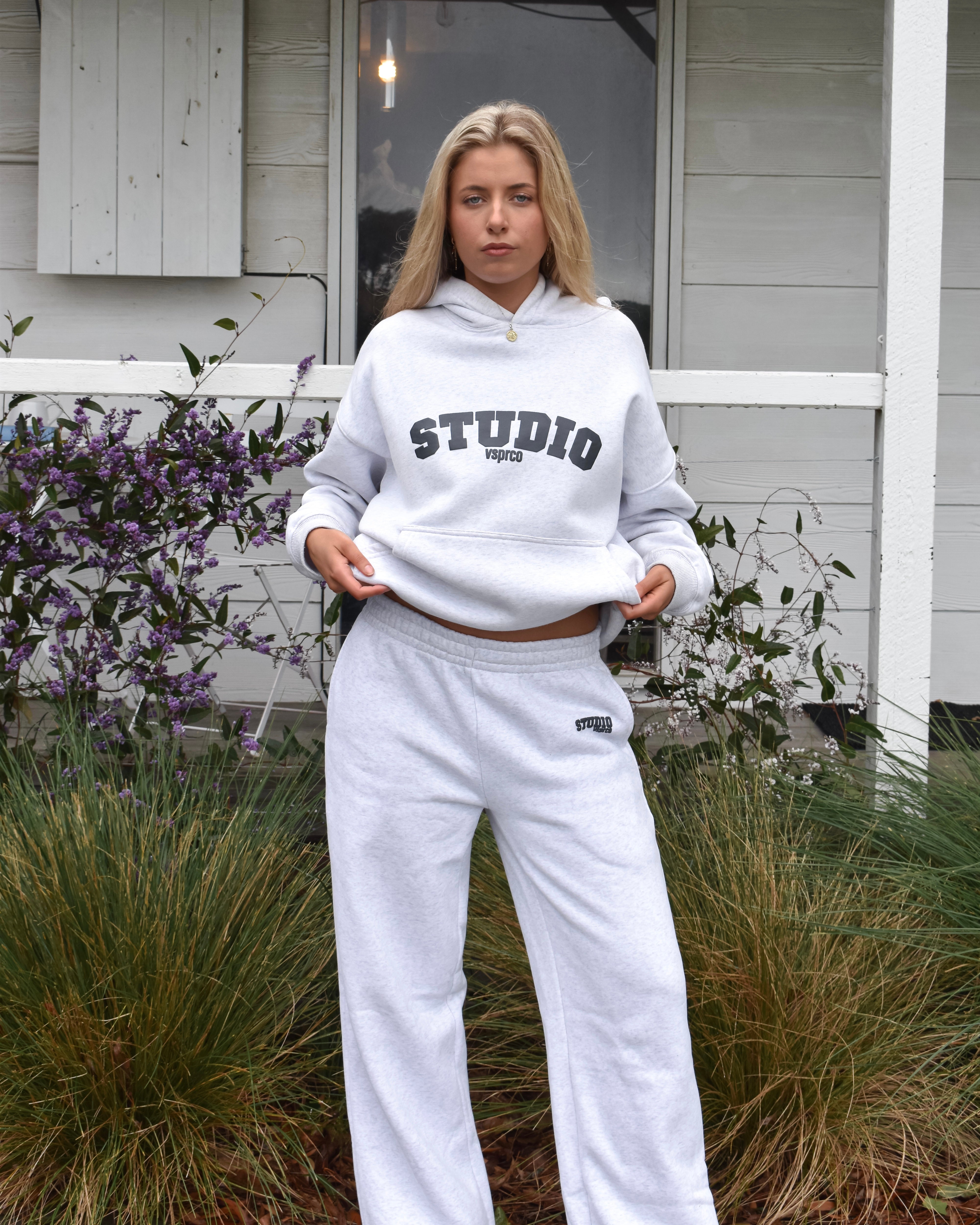 The Varsity Wide Leg Trackpants in Silver