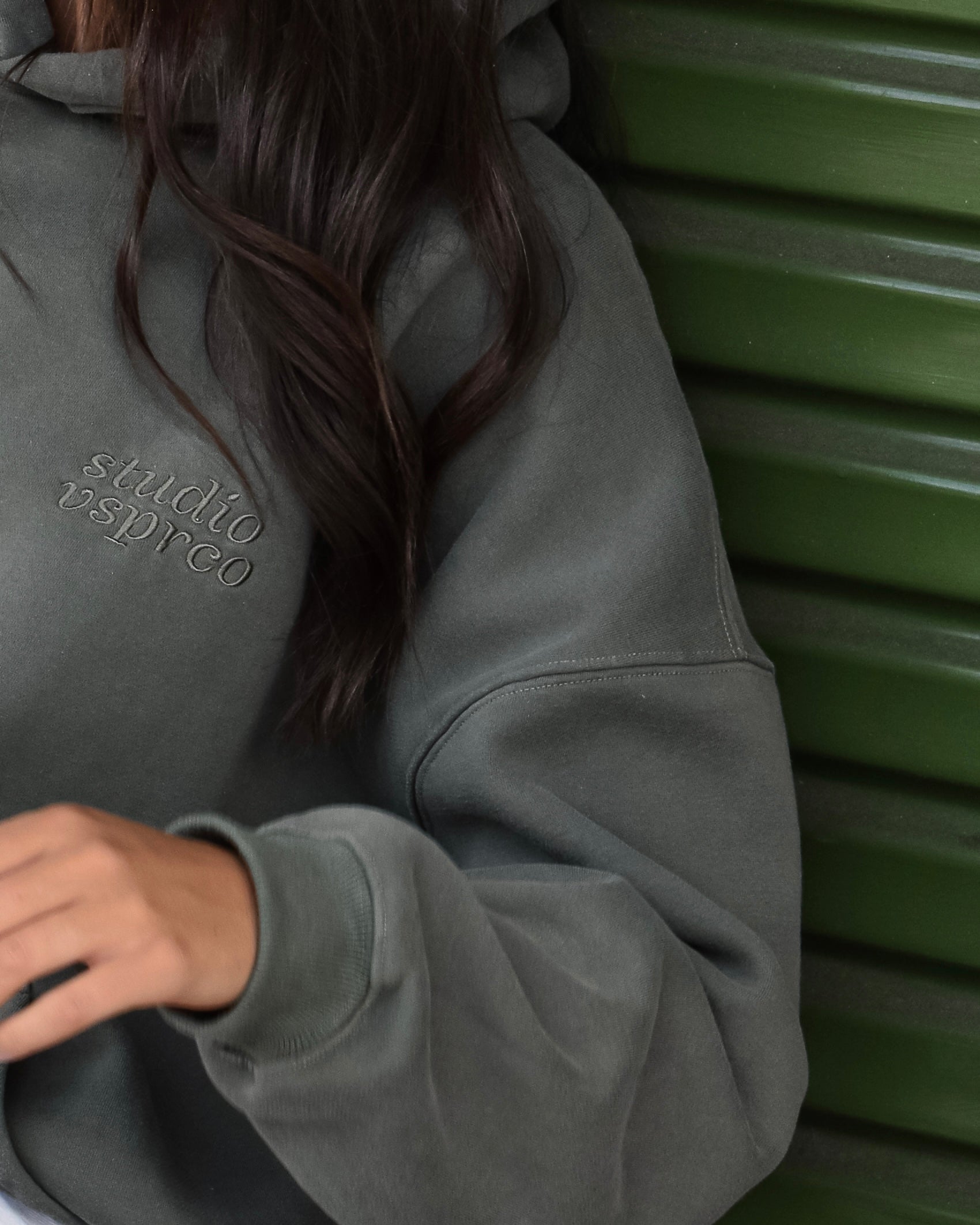 The Heavy Embroidered Hoodie in Sage