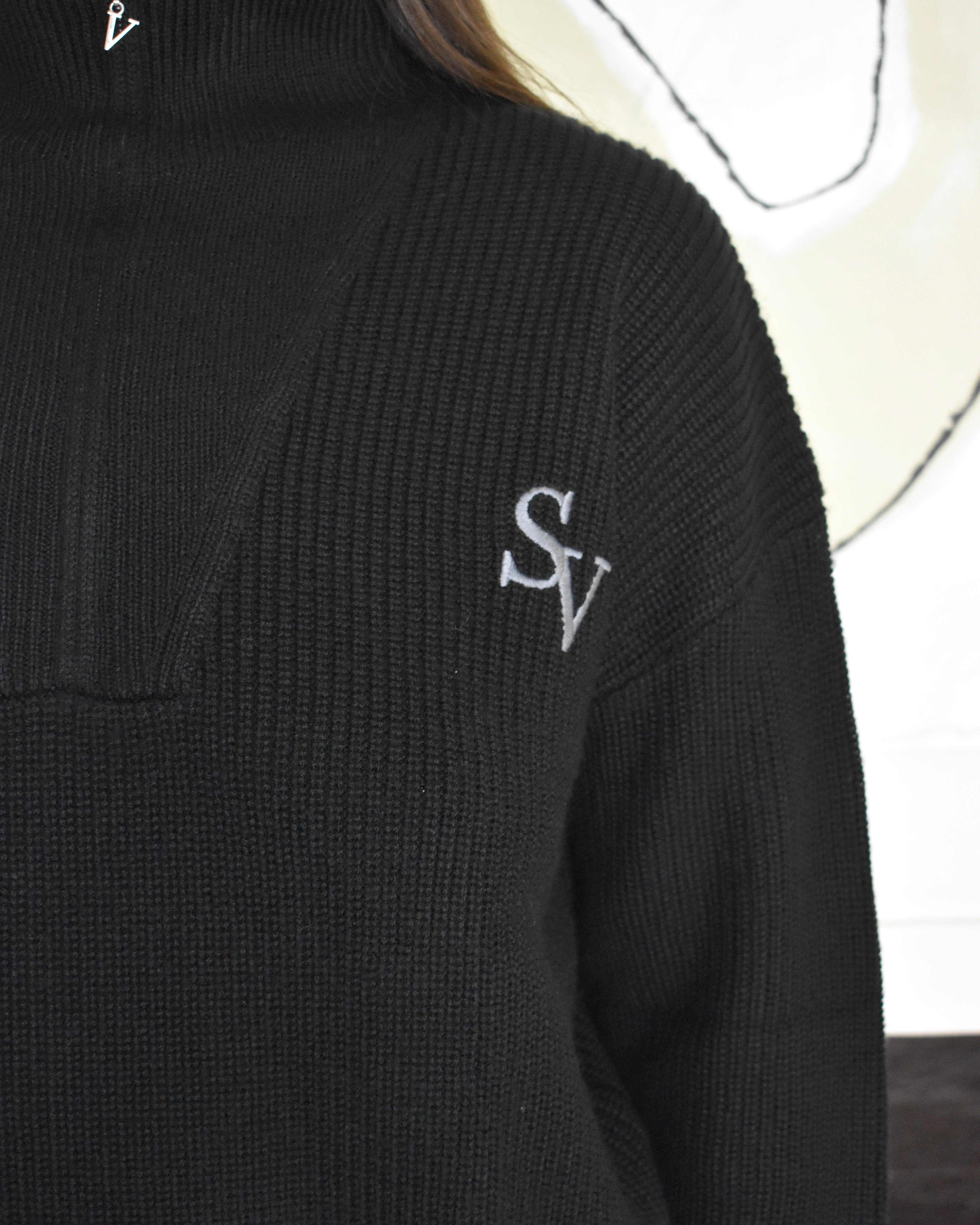1/4 Zip Knit Sweater in Black