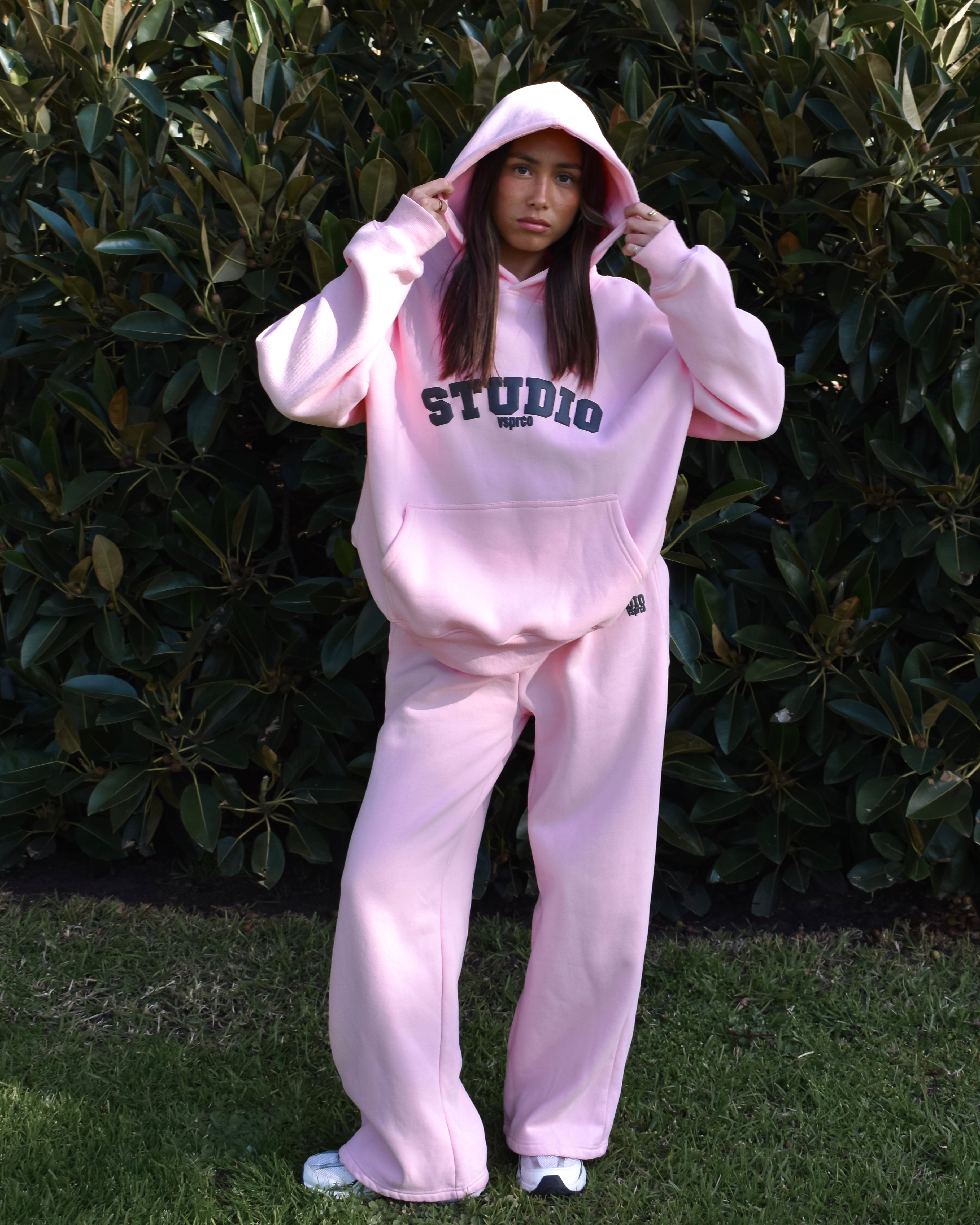 The Varsity Hoodie in Pink Opal