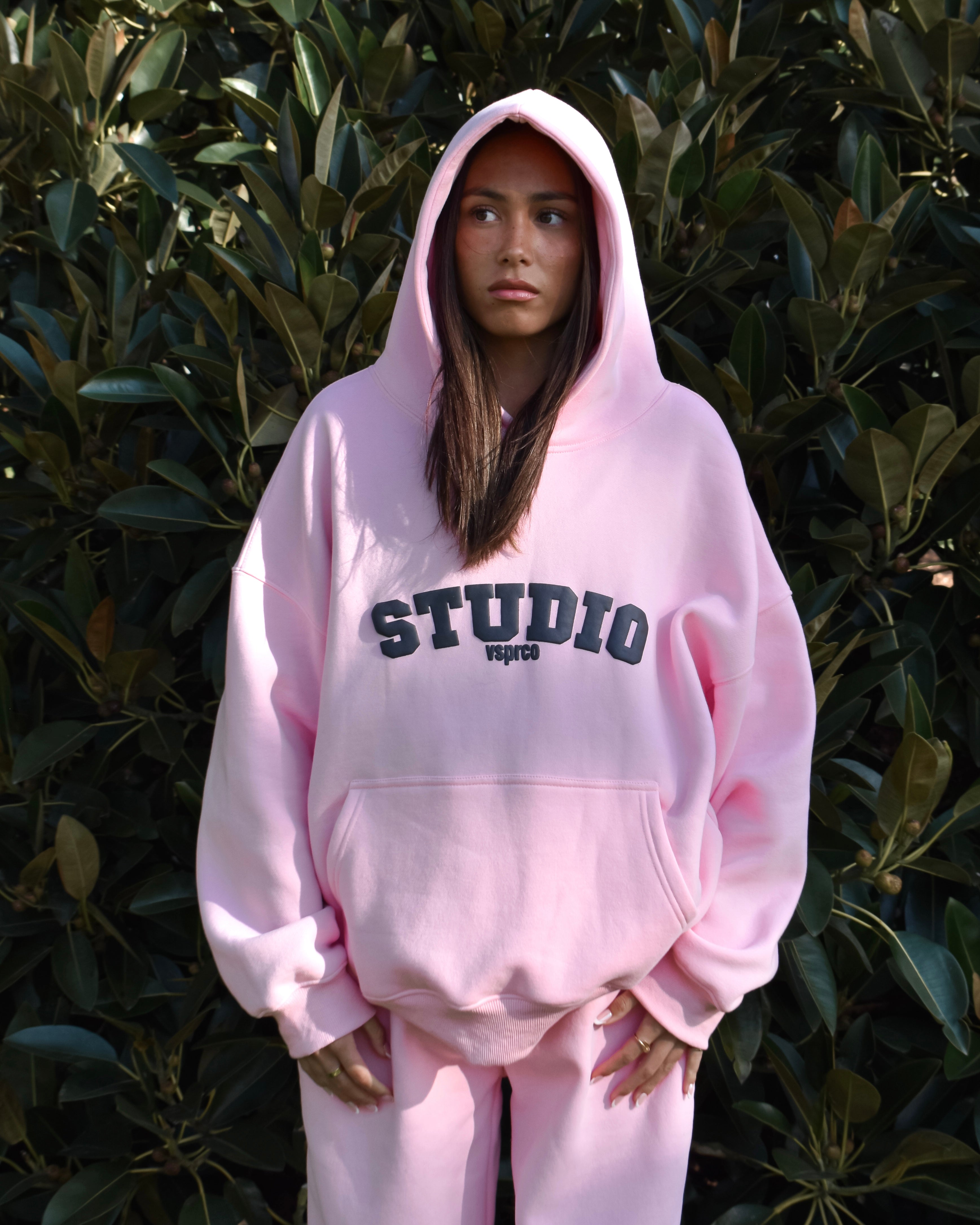 The Varsity Hoodie in Pink Opal