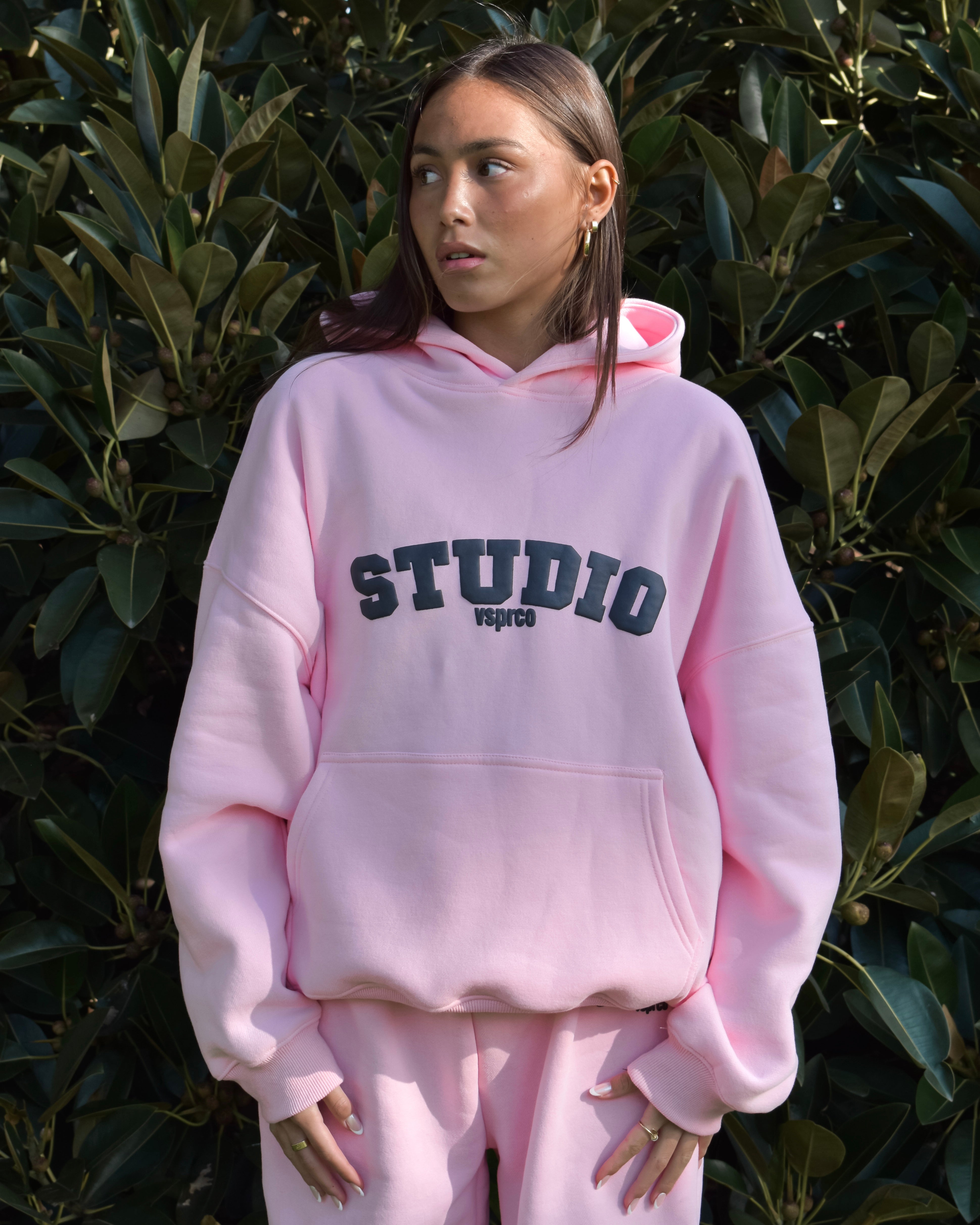 The Varsity Hoodie in Pink Opal