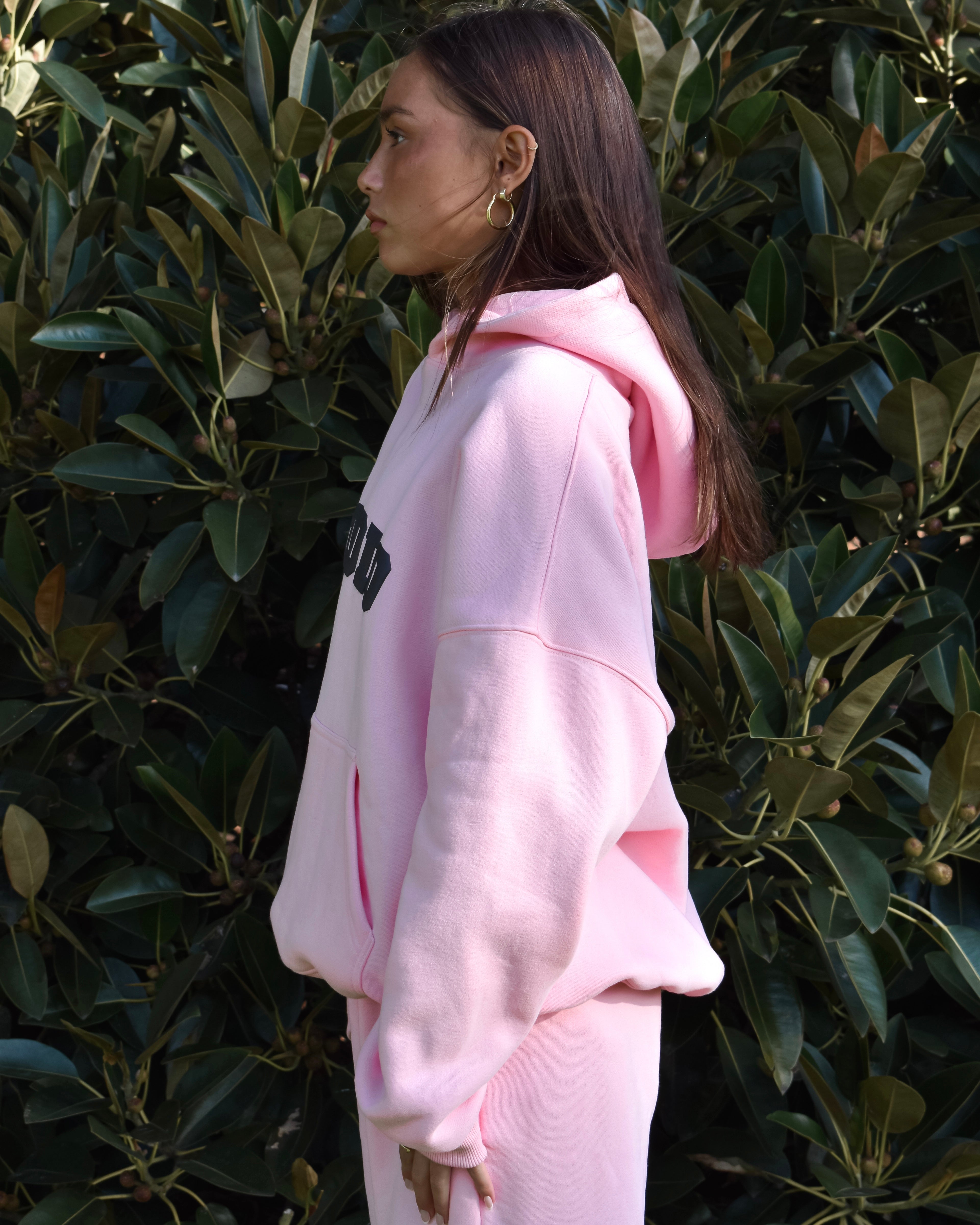 The Varsity Hoodie in Pink Opal