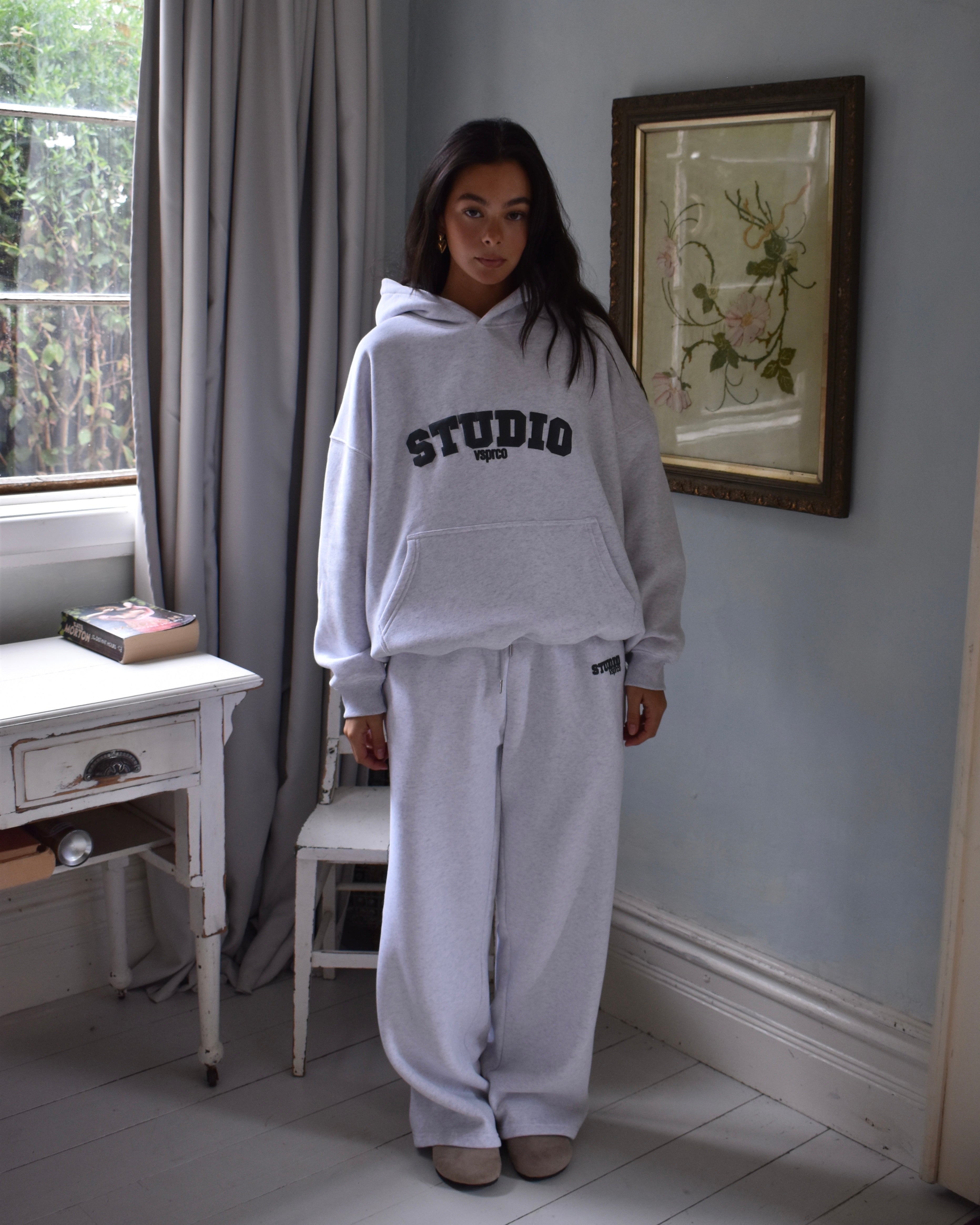 The Varsity Wide Leg Trackpants in Silver