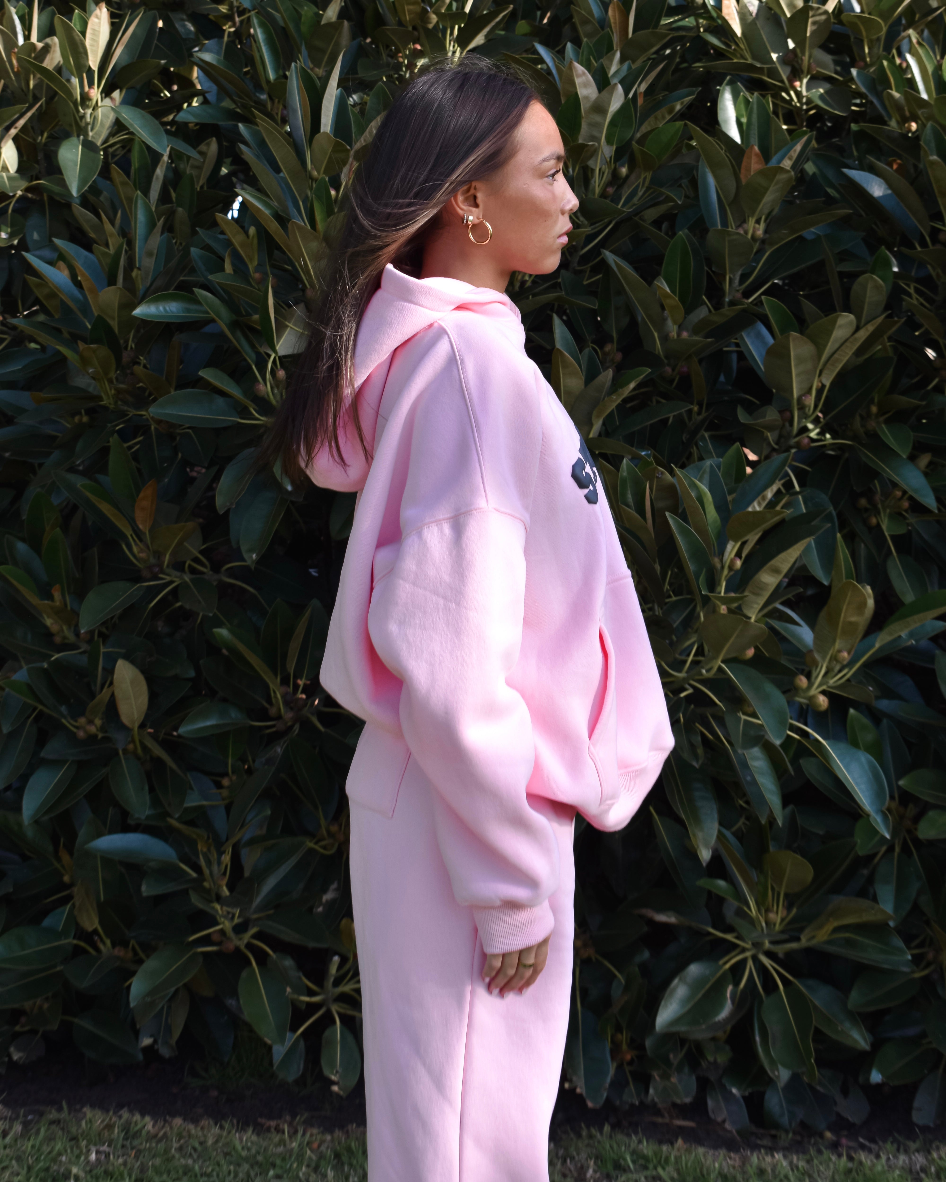 The Varsity Hoodie in Pink Opal