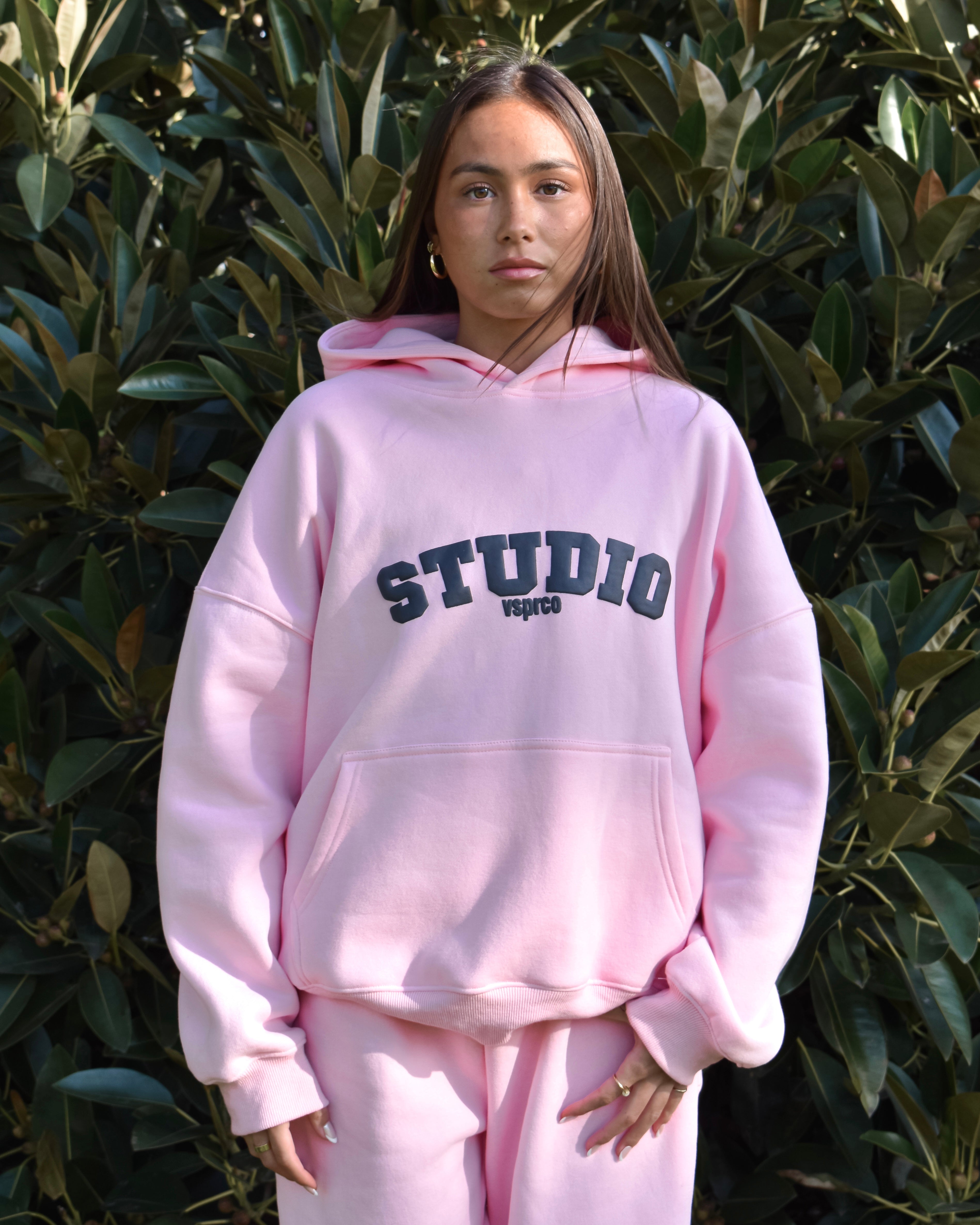 The Varsity Hoodie in Pink Opal