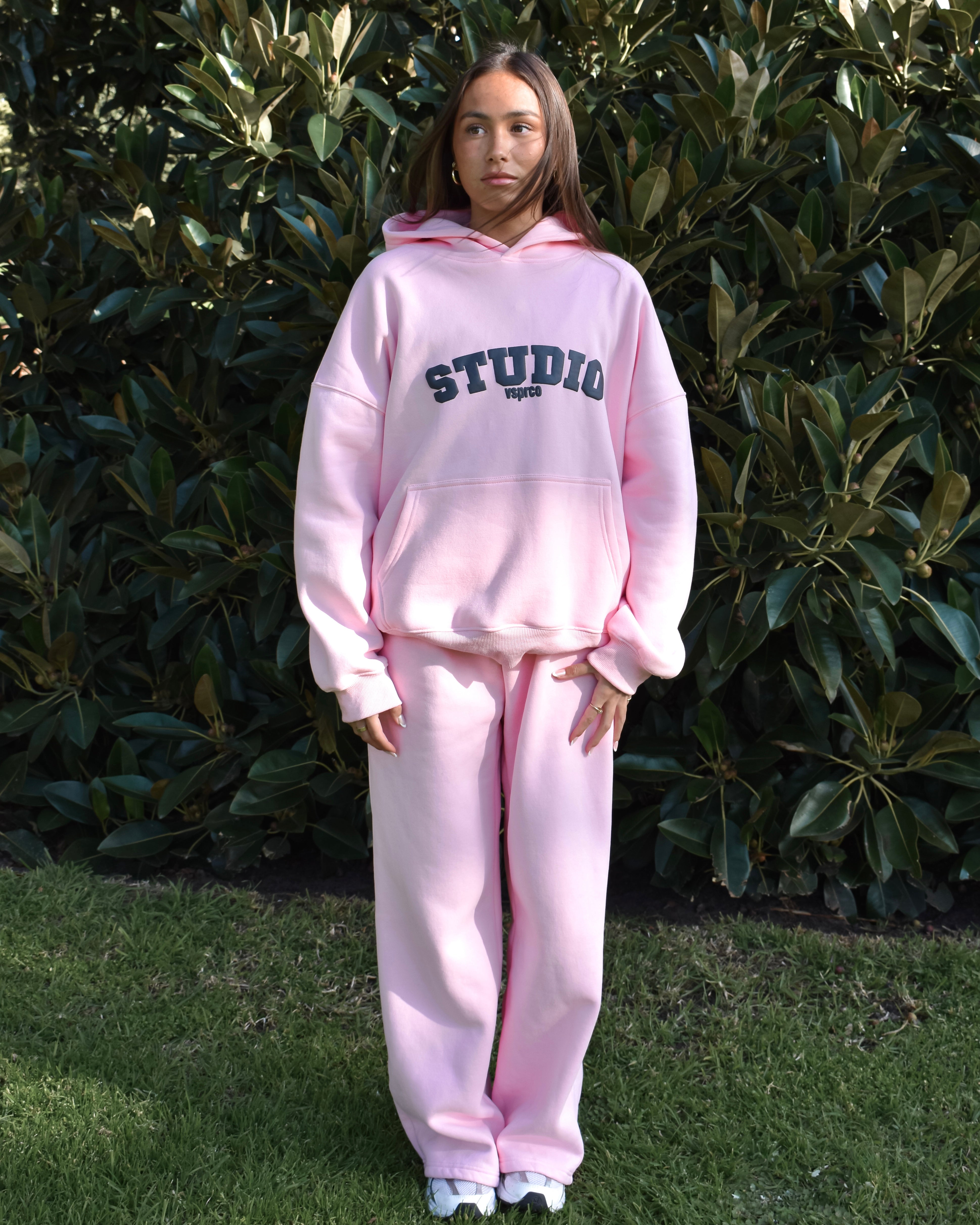 The Varsity Hoodie in Pink Opal