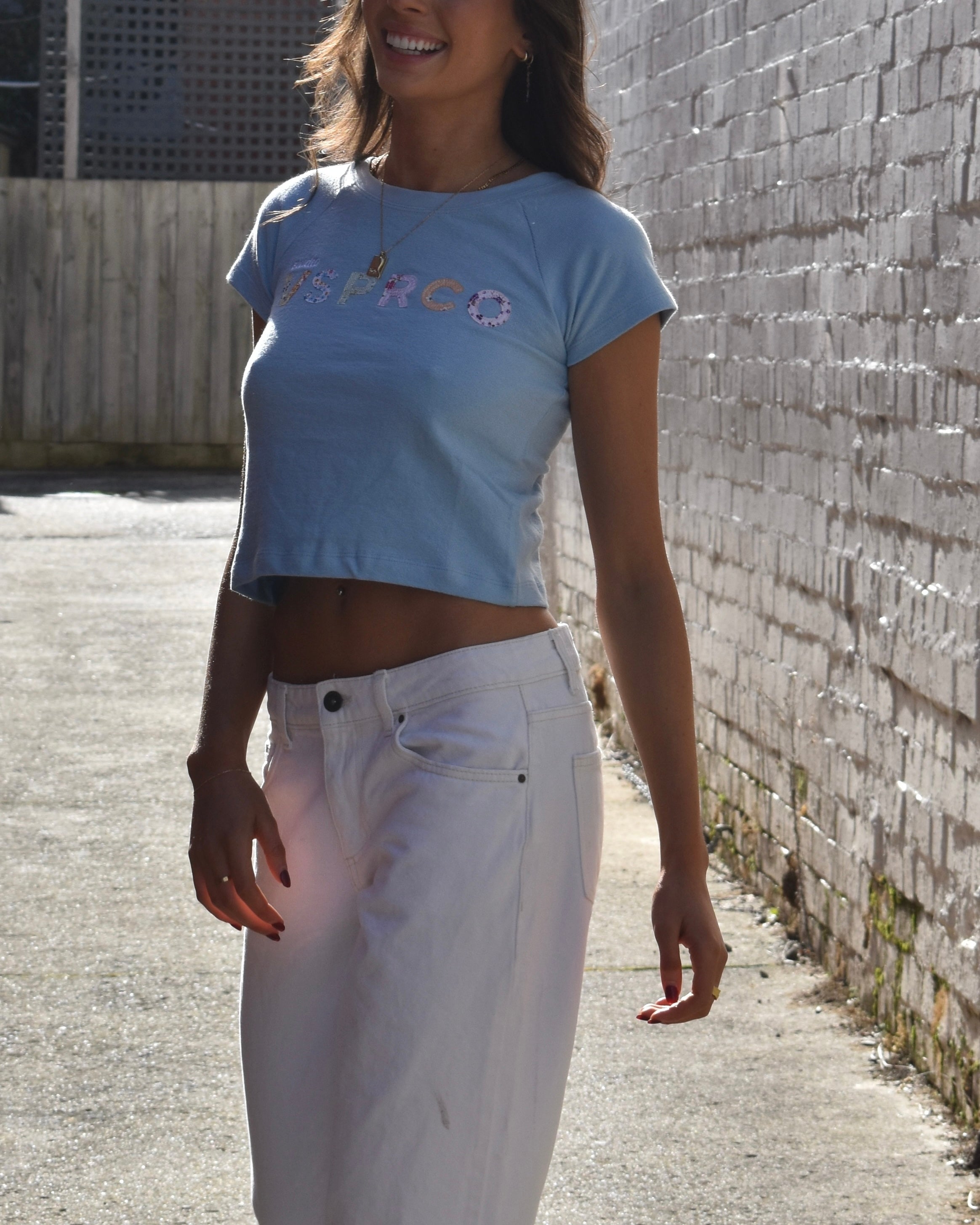 The Applique Baby Tee in Baby Blue