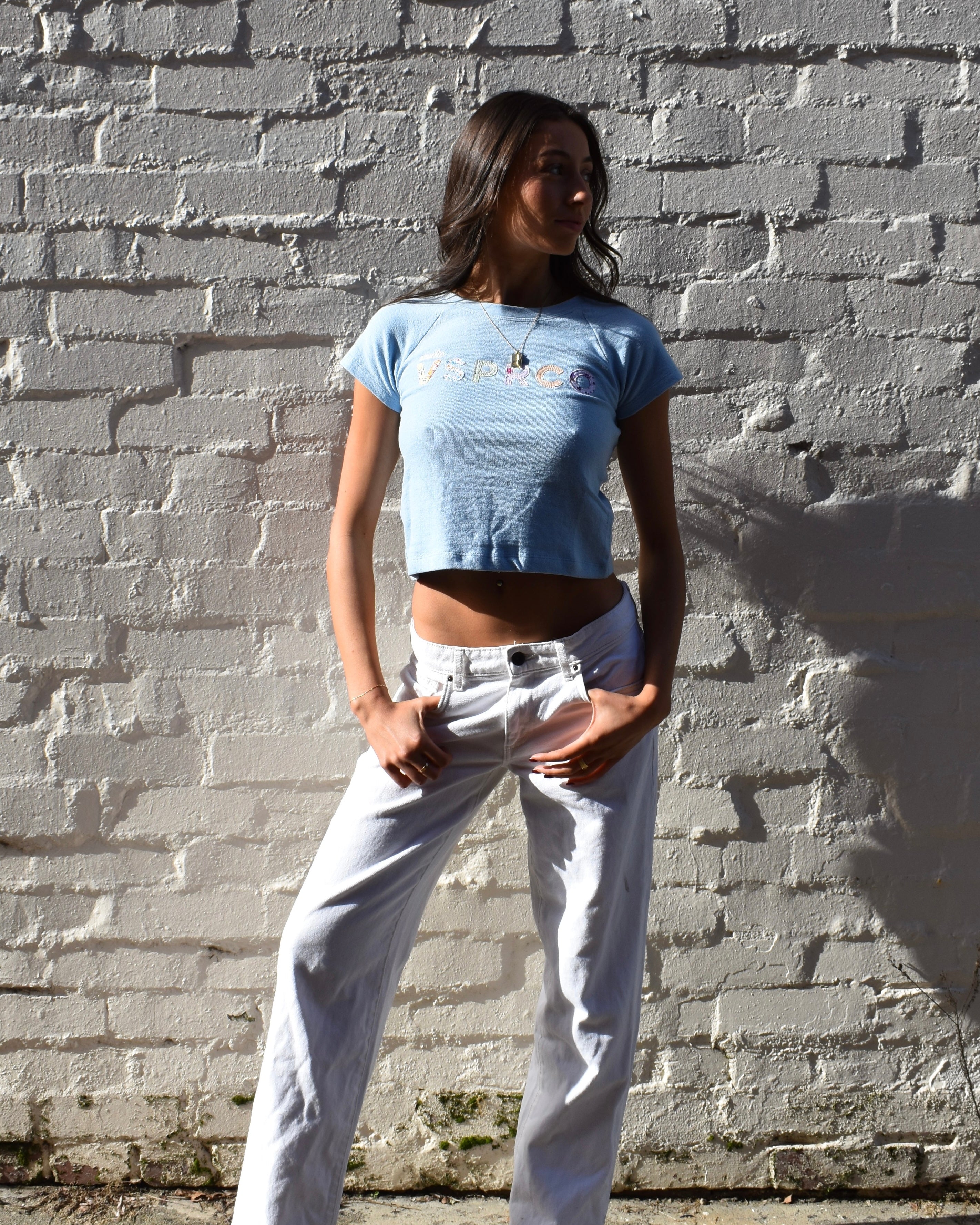 The Applique Baby Tee in Baby Blue
